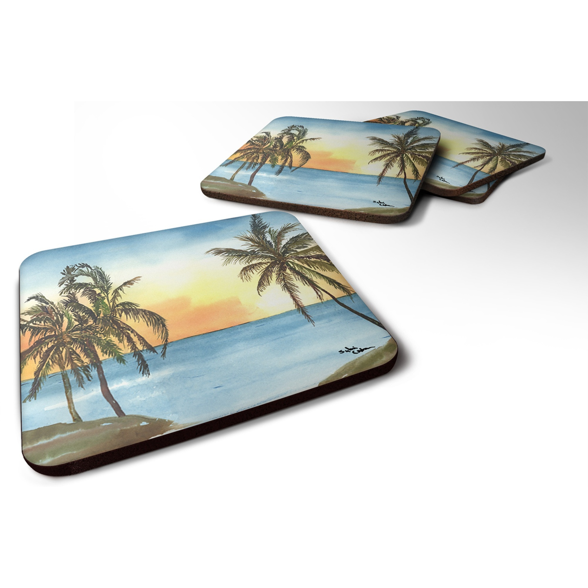 &quotCaroline's Treasures 8551FC Palm Tree Foam Coasters (Set of 4), 3.5"" H x 3.5"" W, Multicolor"