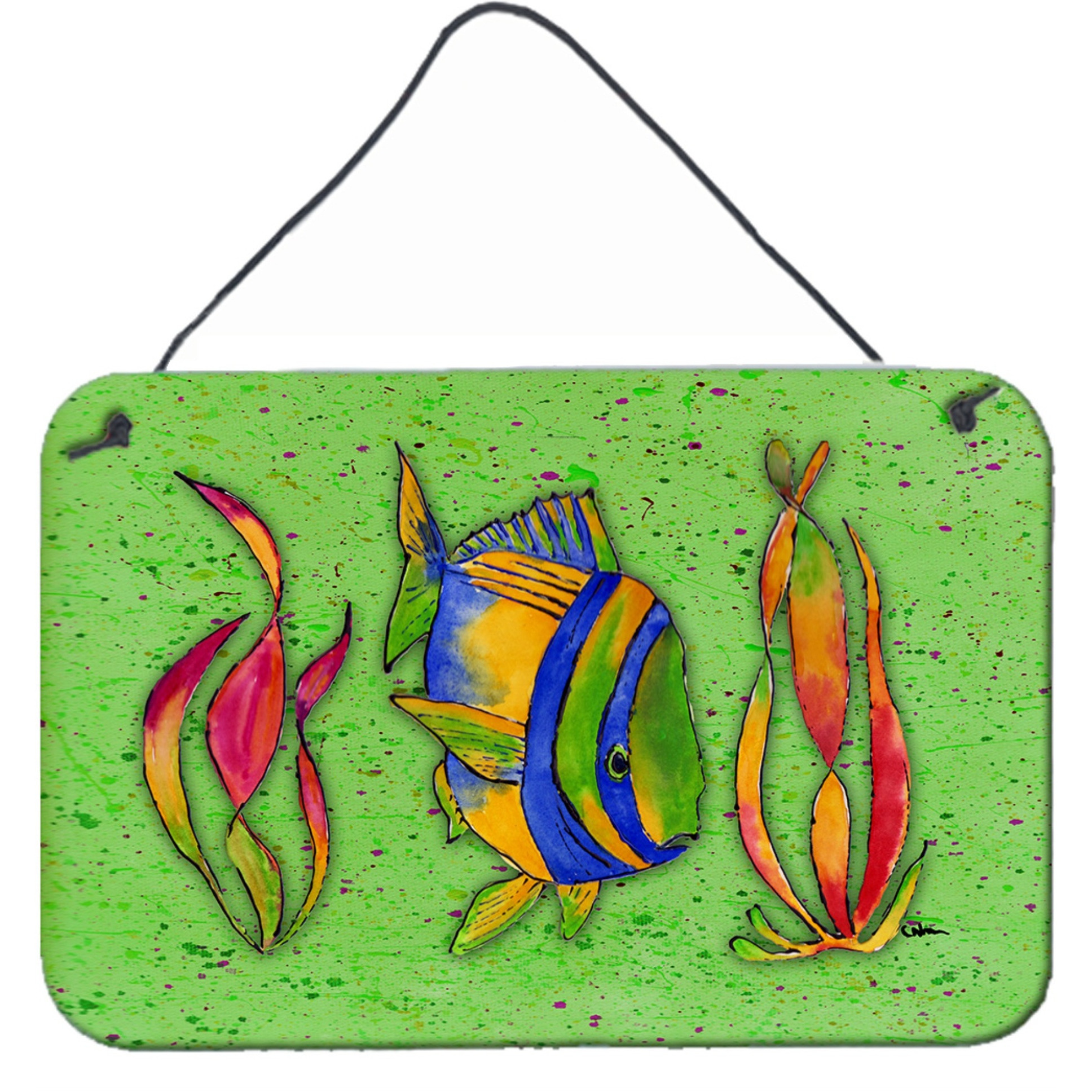 &quotCaroline's Treasures 8568DS812 Tropical Fish on Green Aluminum Metal Wall or Door Hanging Prints, 8 x 12"""