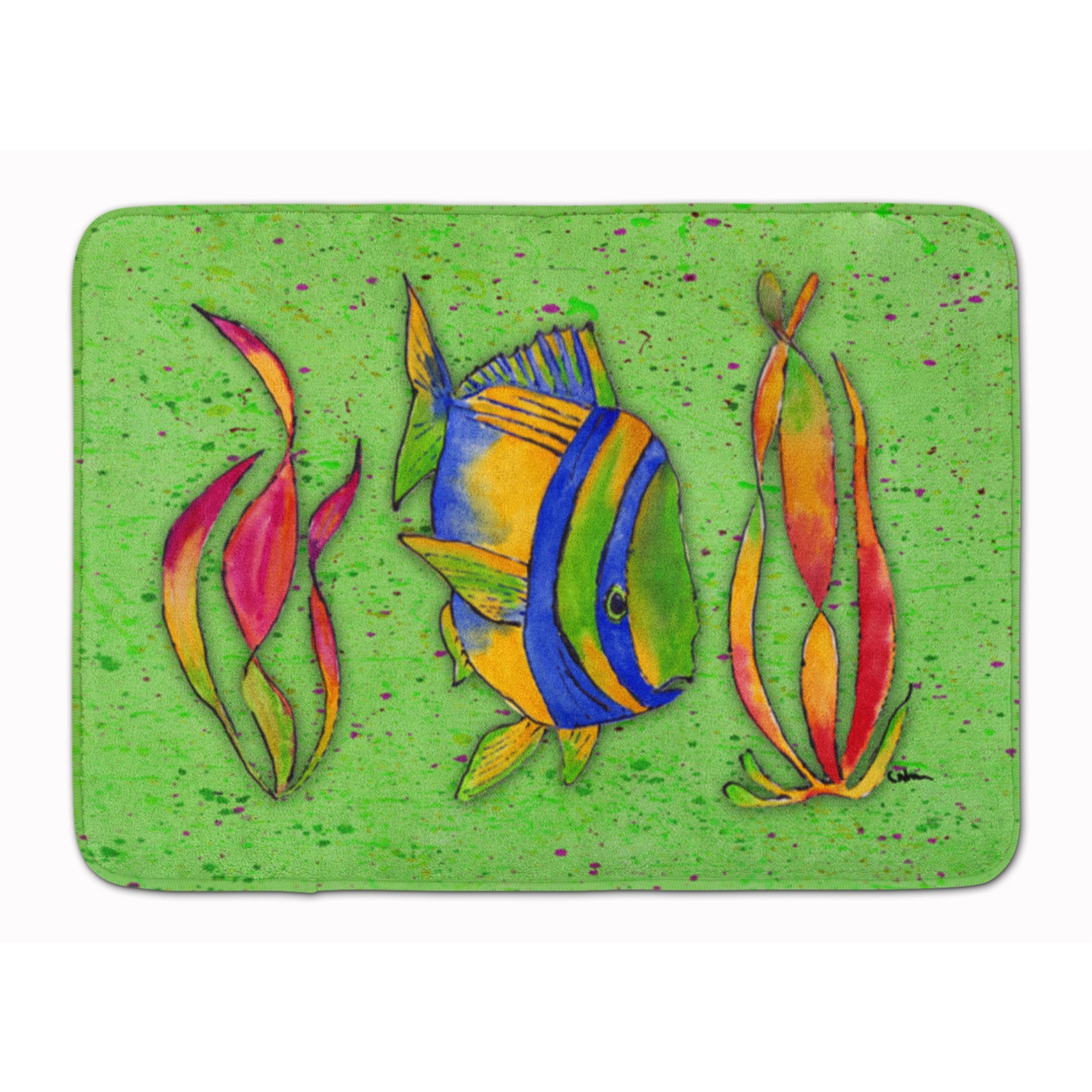 &quotCaroline's Treasures Tropical Fish on Green Floor Mat, 19"" x 27"", Multicolor"