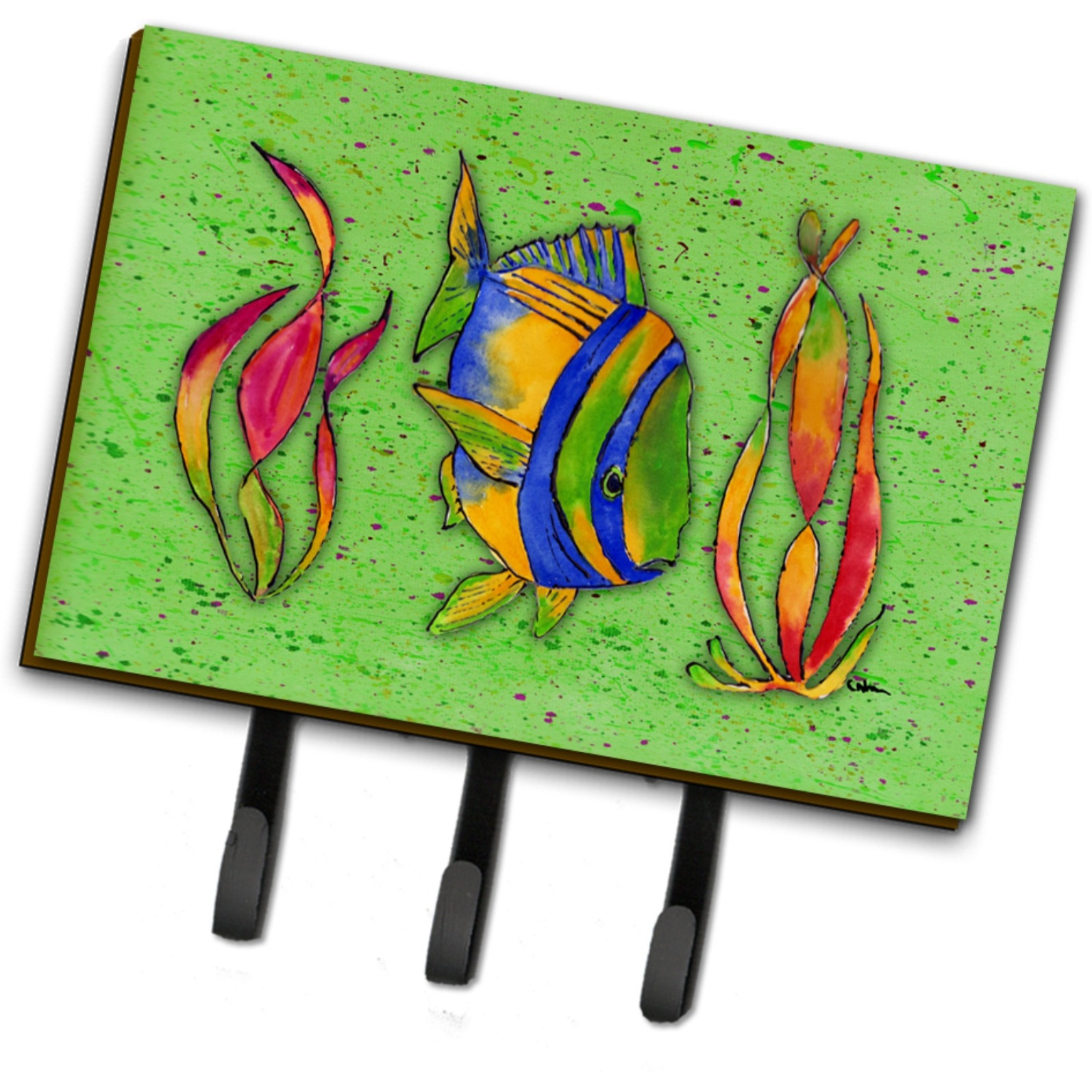 &quotCaroline's Treasures 8568TH68 Tropical Fish on Green Leash or Key Holder, Large, Multicolor"