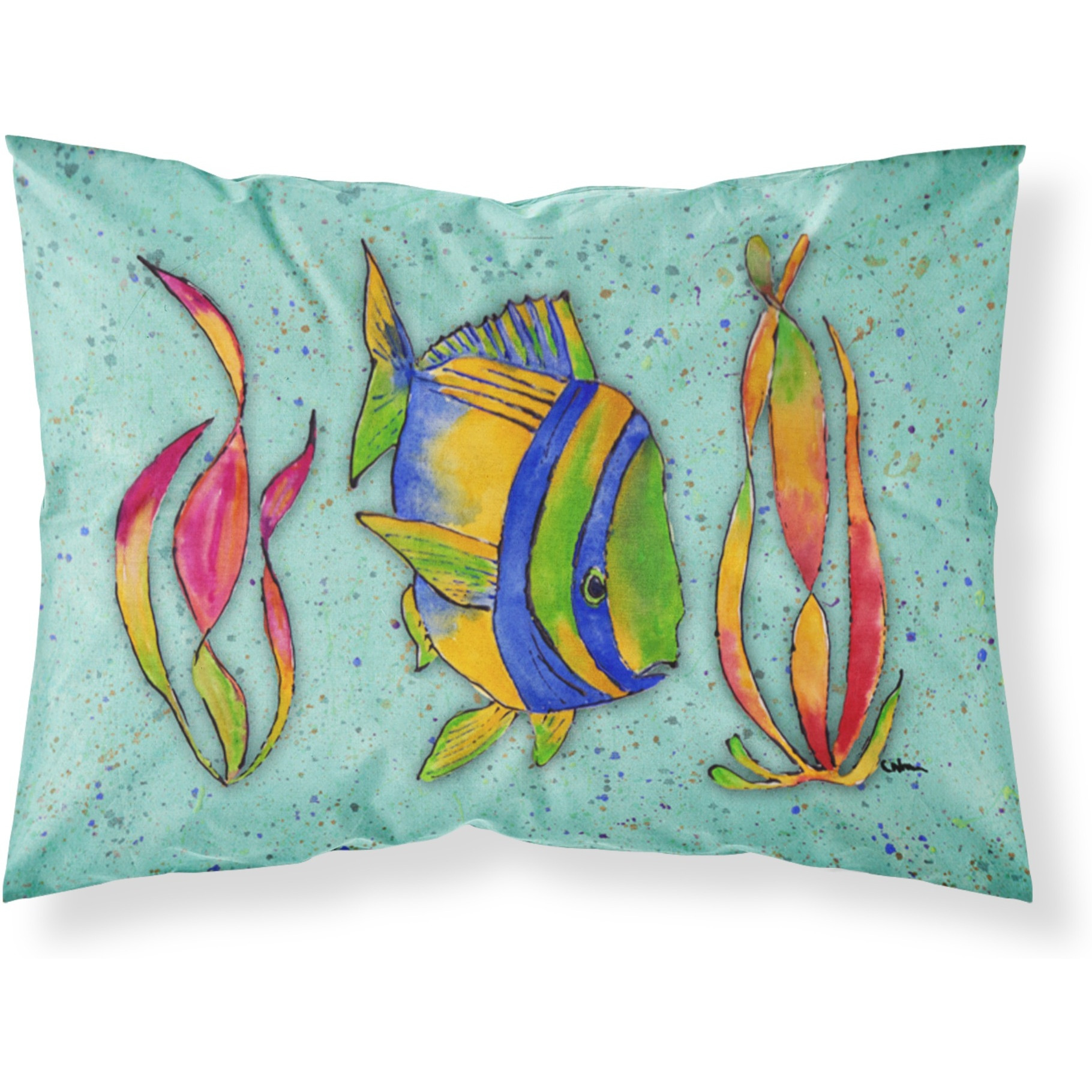 &quotCaroline's Treasures 8569PILLOWCASE Tropical Fish On Teal Moisture Wicking Fabric Standard Pillowcase, Large, Multicolor"