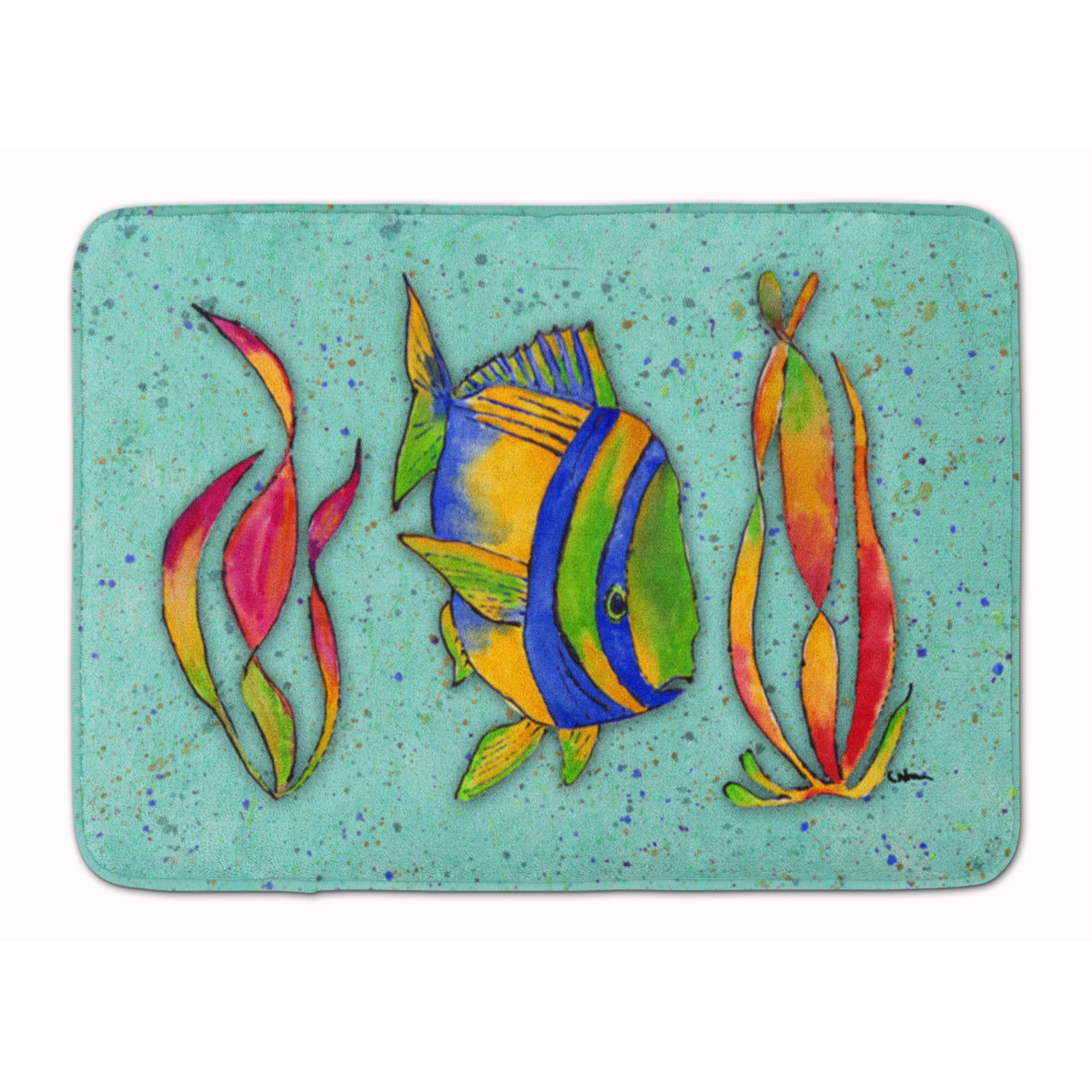 &quotCaroline's Treasures Tropical Fish on Teal Floor Mat, 19"" x 27"", Multicolor"