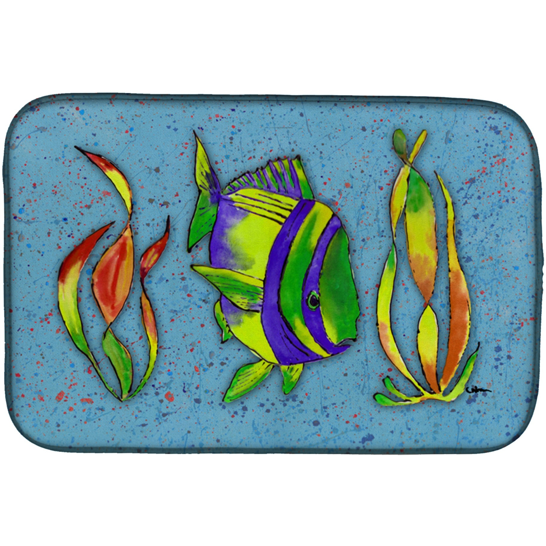 &quotCaroline's Treasures Tropical Fish on Blue Dish Drying Mat, 14"" x 21"", Multicolor"