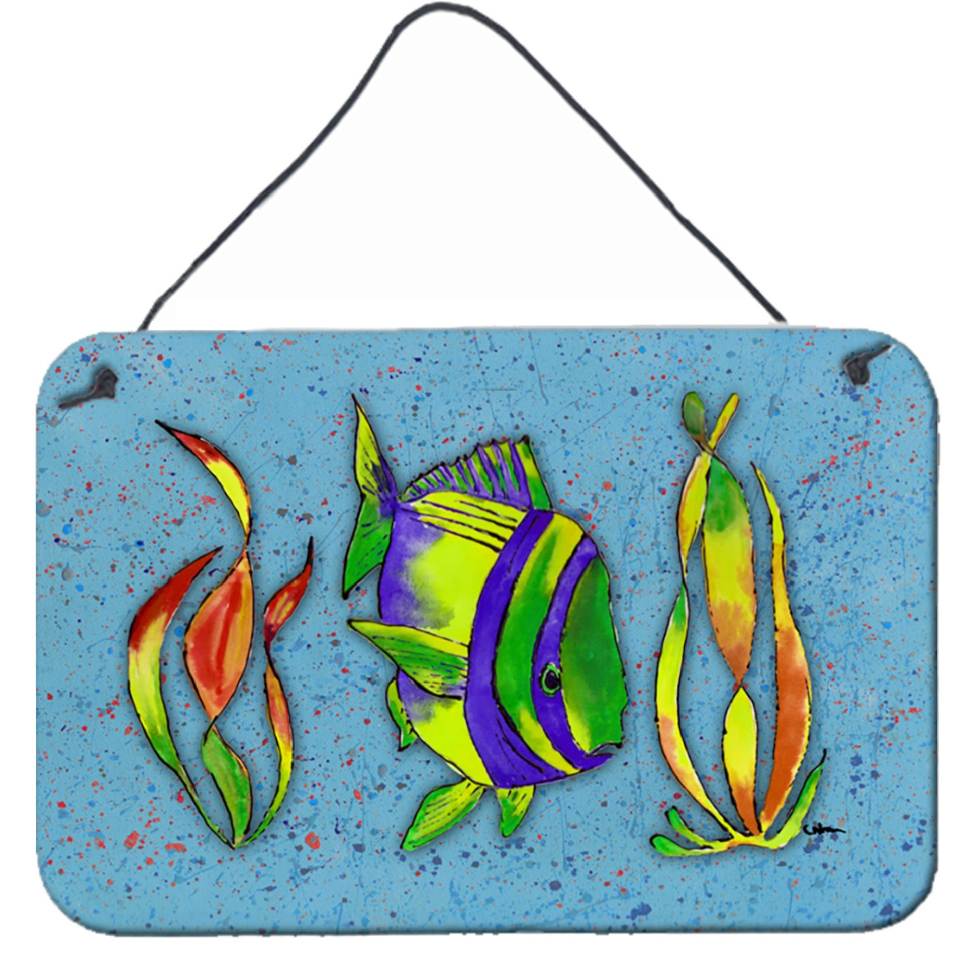 &quotCaroline's Treasures 8570DS812 Tropical Fish on Blue Aluminum Metal Wall or Door Hanging Prints, 8 x 12"""