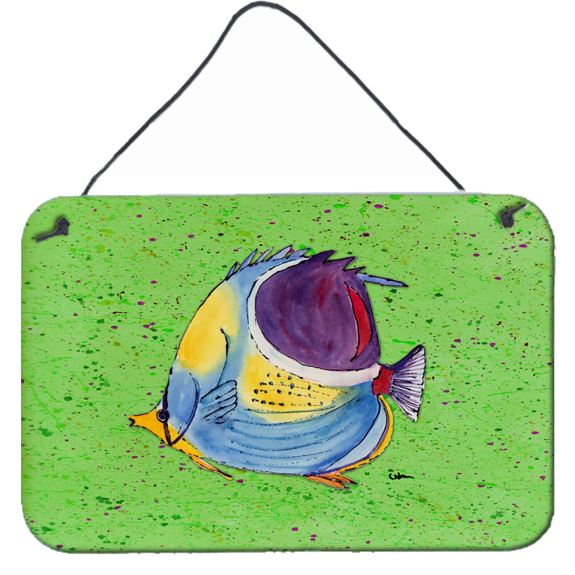 &quotCaroline's Treasures 8574DS812 Tropical Fish on Green Aluminum Metal Wall or Door Hanging Prints, 8 x 12"""