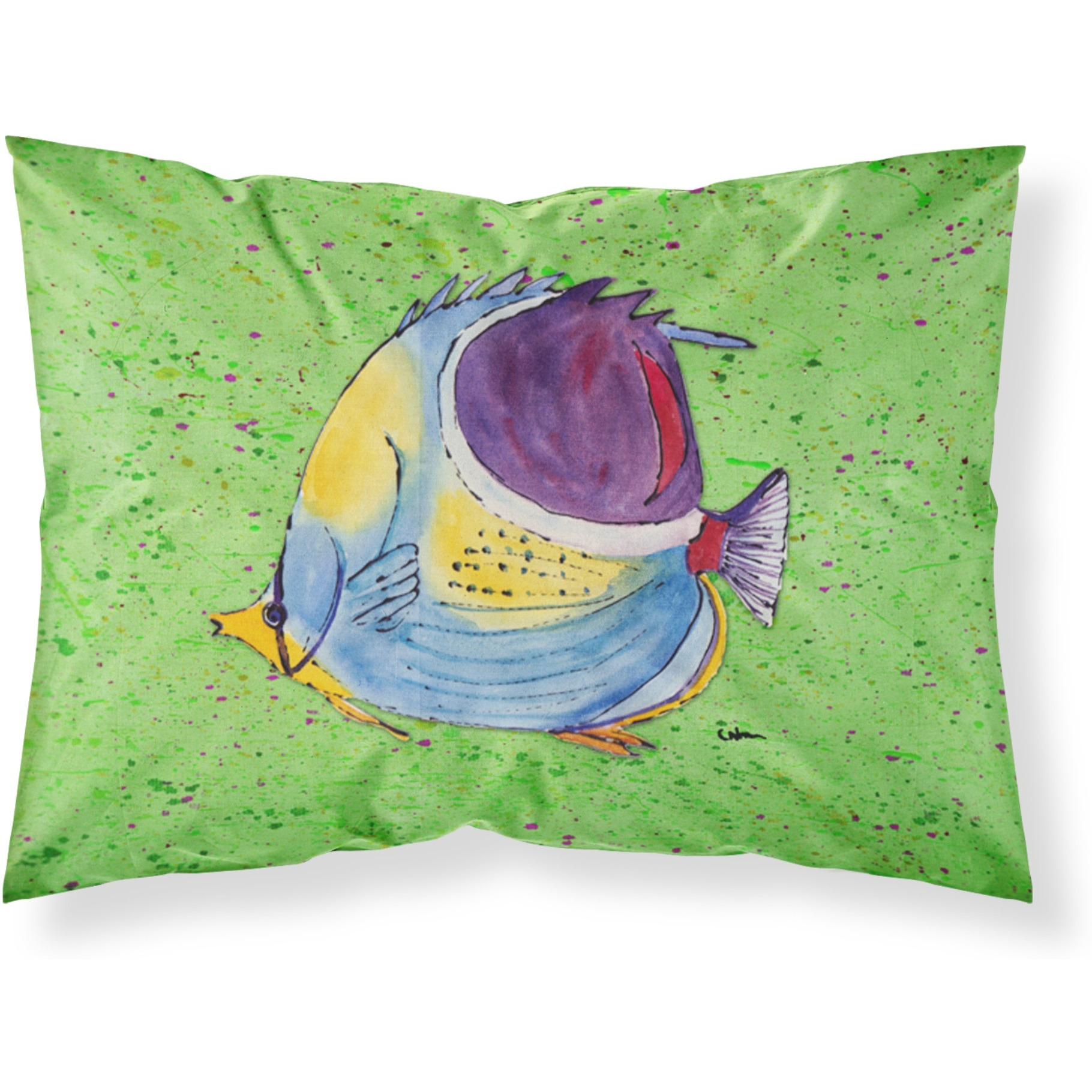 &quotCaroline's Treasures 8574PILLOWCASE Tropical Fish On Green Moisture Wicking Fabric Standard Pillowcase, Large, Multicolor"