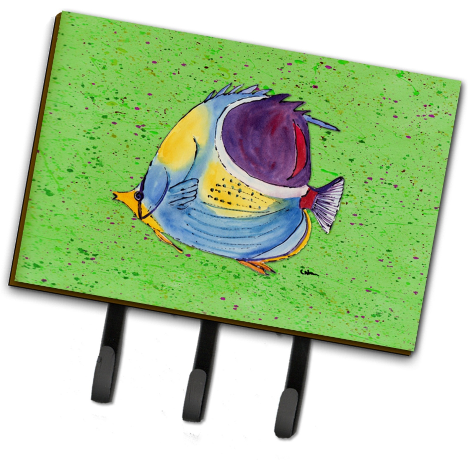 &quotCaroline's Treasures 8574TH68 Tropical Fish on Green Leash or Key Holder, Large, Multicolor"