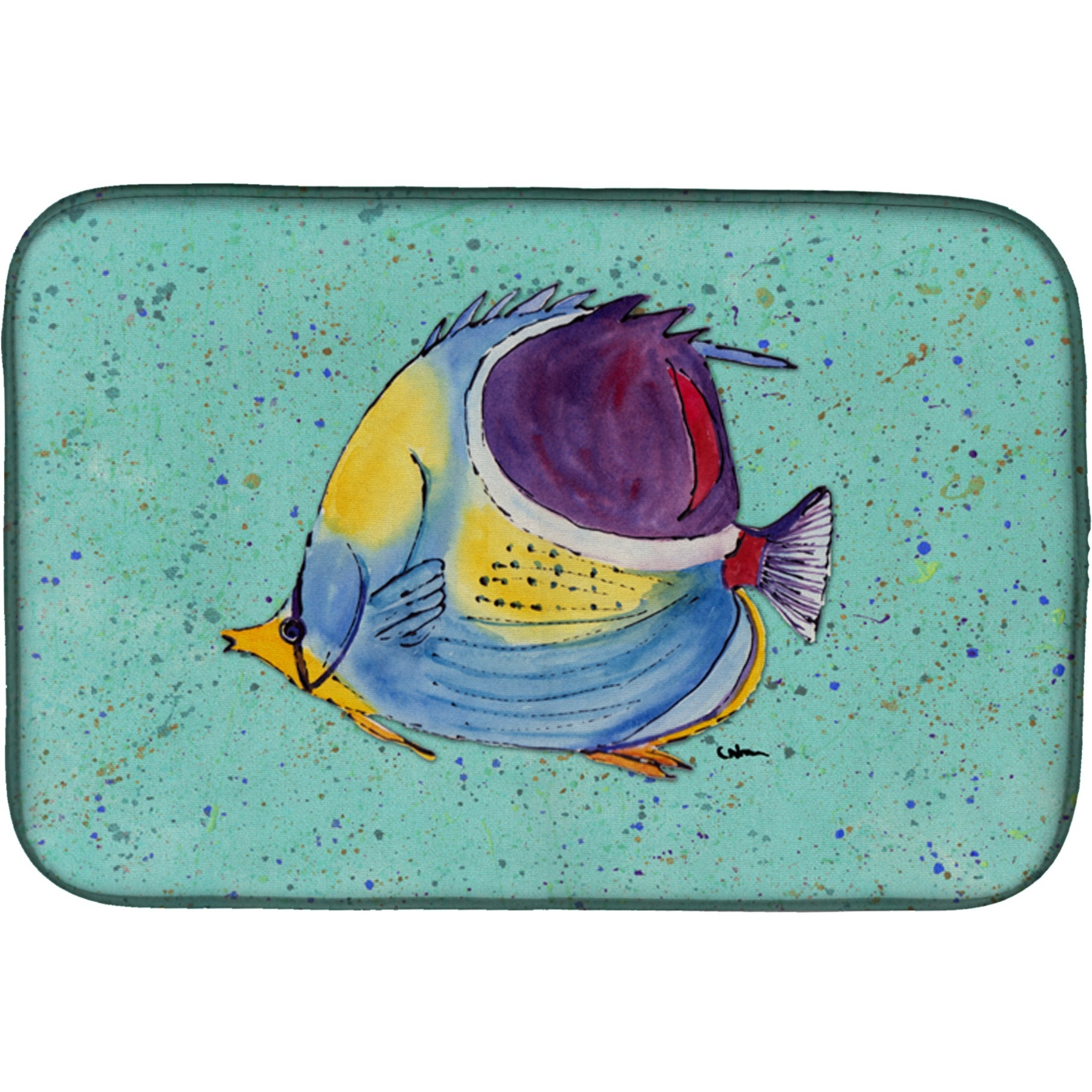 &quotCaroline's Treasures Tropical Fish On Teal Dish Drying Mat, 14"" x 21"", Multicolor"