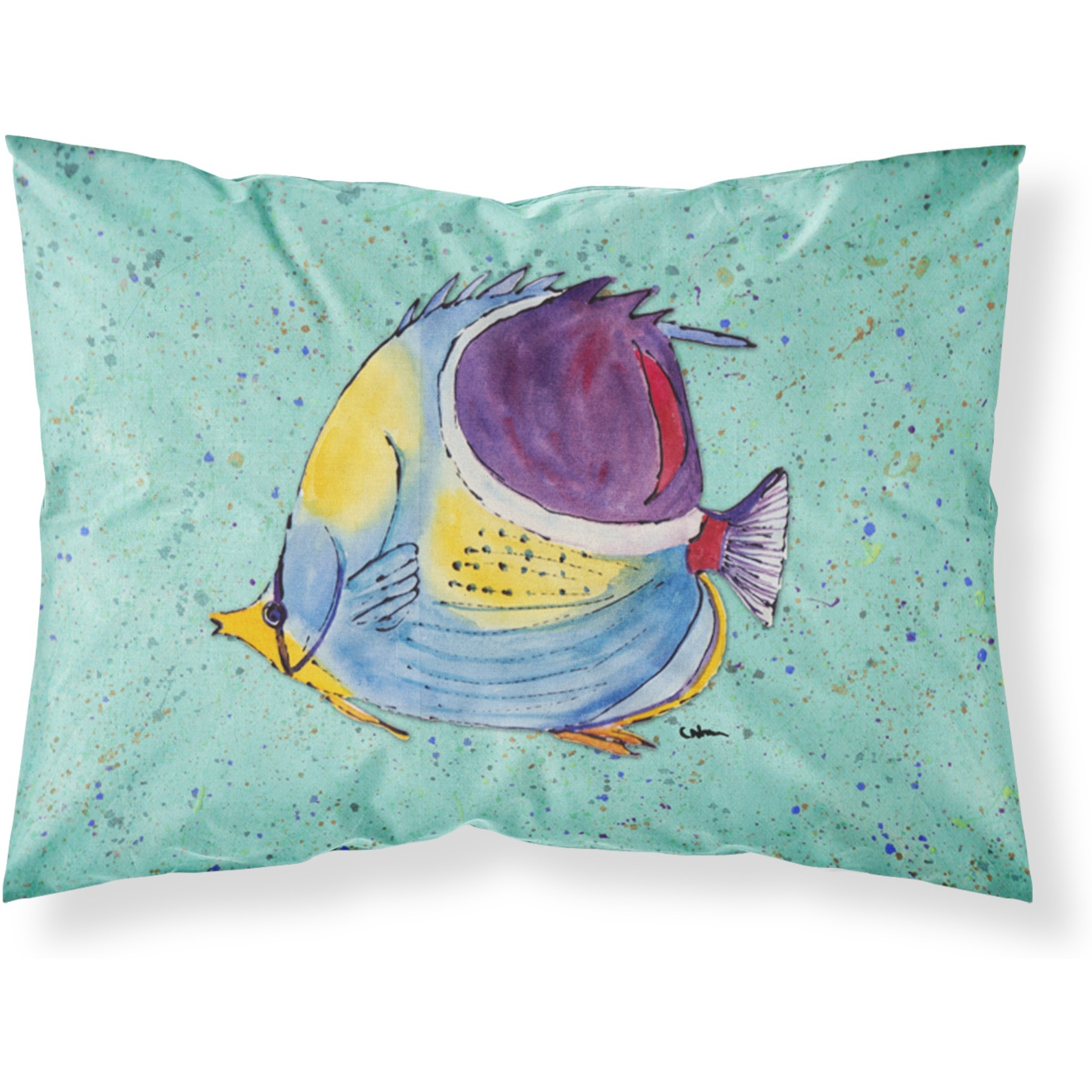 &quotCaroline's Treasures 8576PILLOWCASE Tropical Fish On Teal Moisture Wicking Fabric Standard Pillowcase, Large, Multicolor"