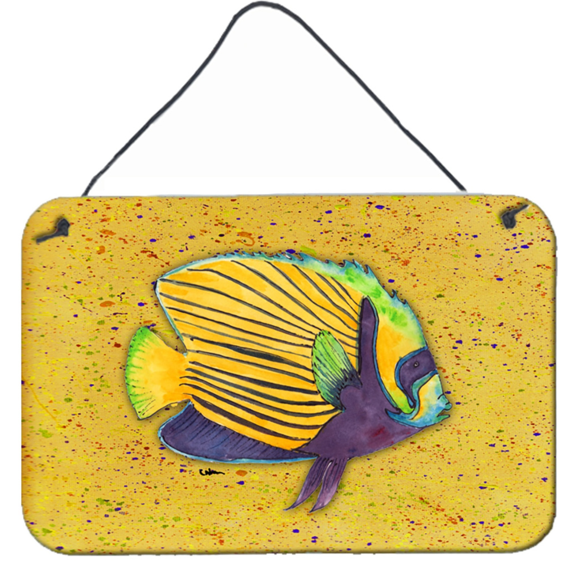 &quotCaroline's Treasures Tropical Fish on Mustard Aluminum Metal Wall or Door Hanging Prints, 8 x 12"""