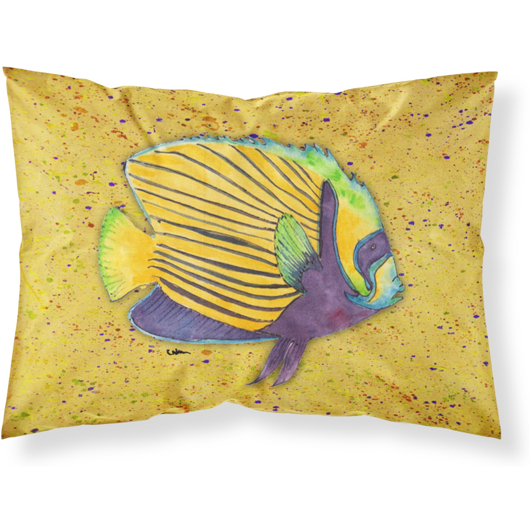 &quotCaroline's Treasures 8577PILLOWCASE Tropical Fish On Mustard Moisture Wicking Fabric Standard Pillowcase, Large, Multicolor"
