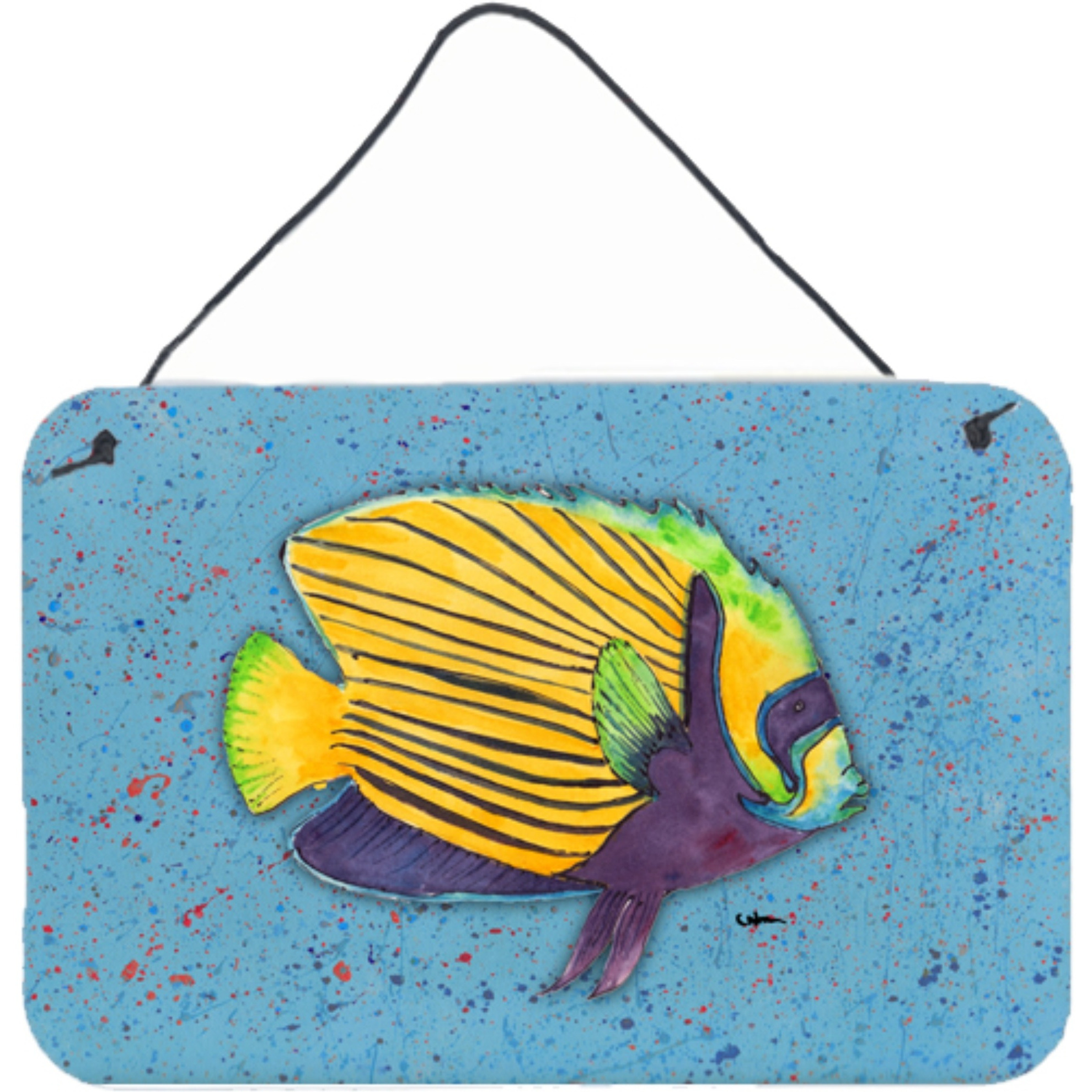 &quotCaroline's Treasures 8579DS812 Tropical Fish on Blue Aluminum Metal Wall or Door Hanging Prints, 8 x 12"""