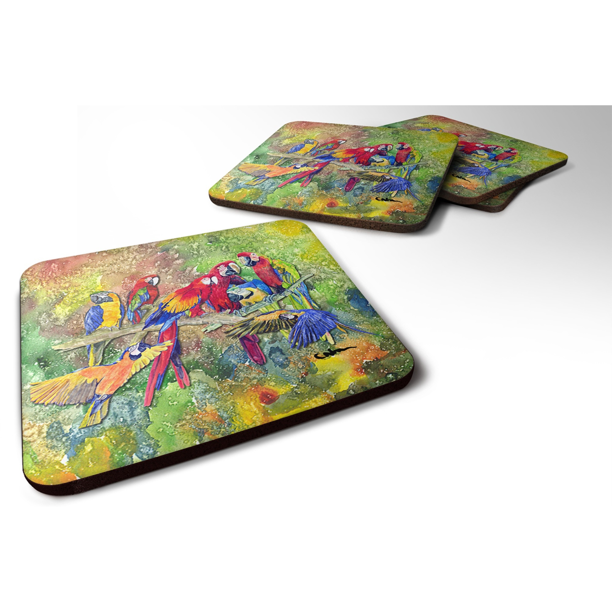 &quotCaroline's Treasures 8600-2FC Bird-Parrot Foam Coasters (Set of 4), 3.5"" H x 3.5"" W, Multicolor"