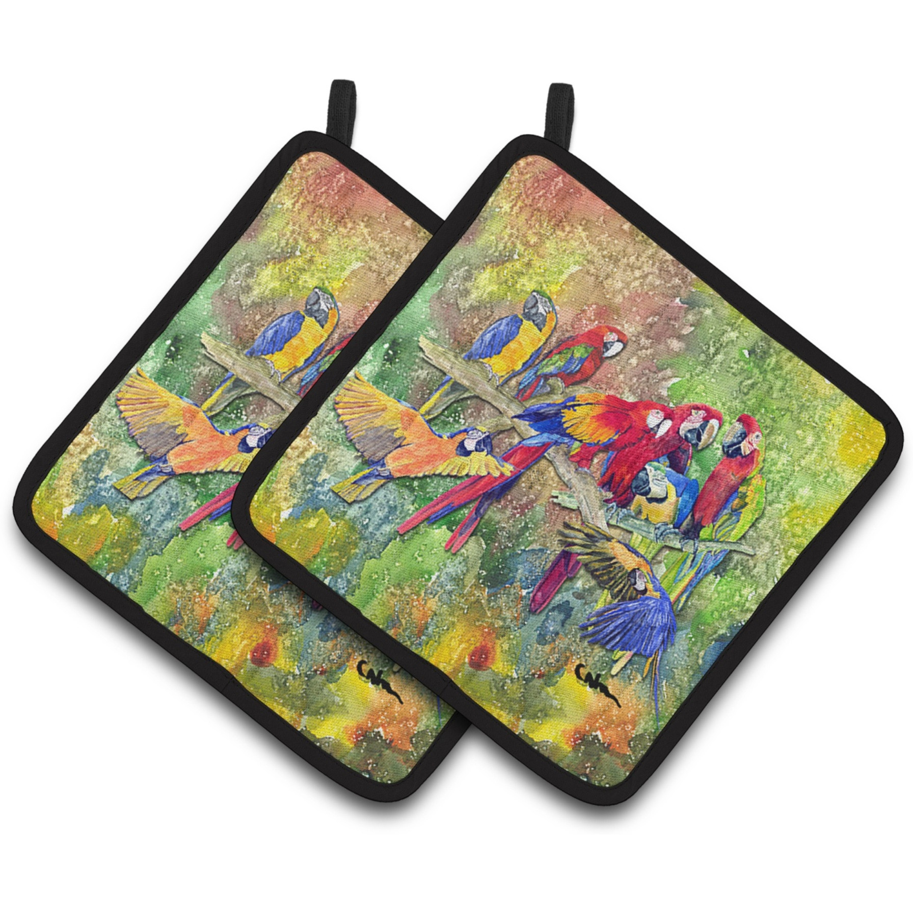 &quotCaroline's Treasures Parrots Galore Pair of Pot Holders 8600-2PTHD, 7.5HX7.5W, Multicolor"