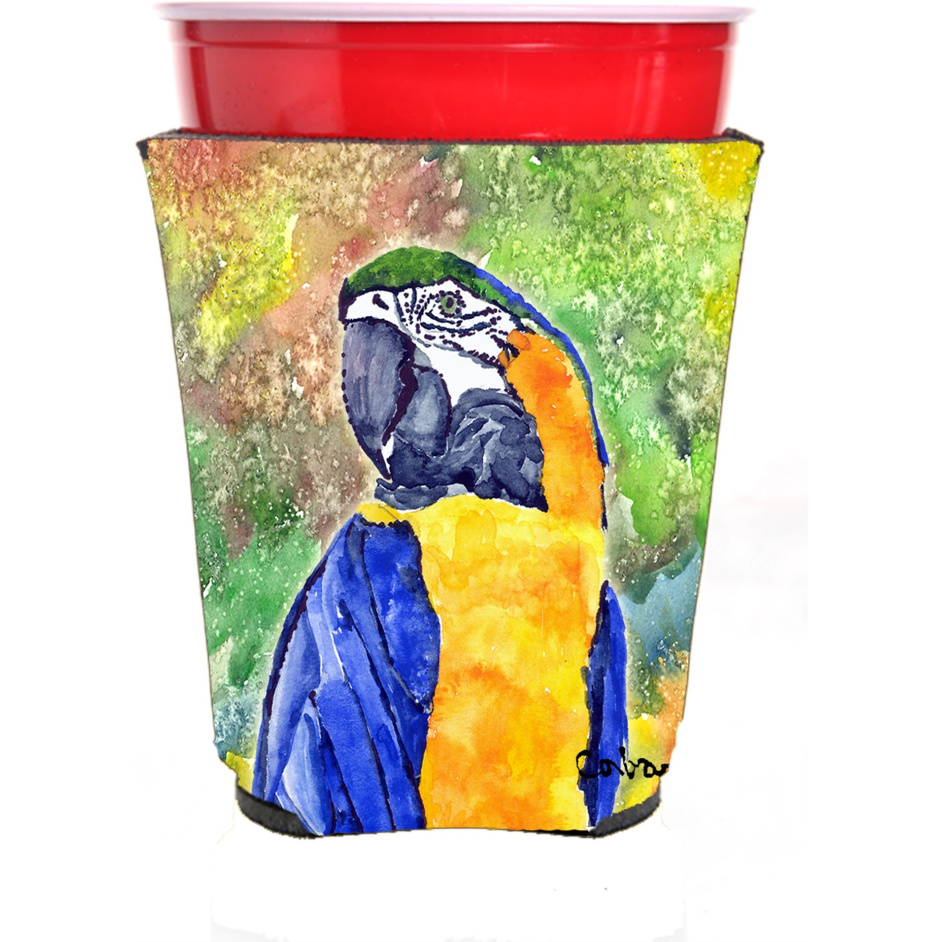 &quotCaroline's Treasures 8600-2RSC Parrot Head Yellow Red Solo Cup Hugger, Multicolor"