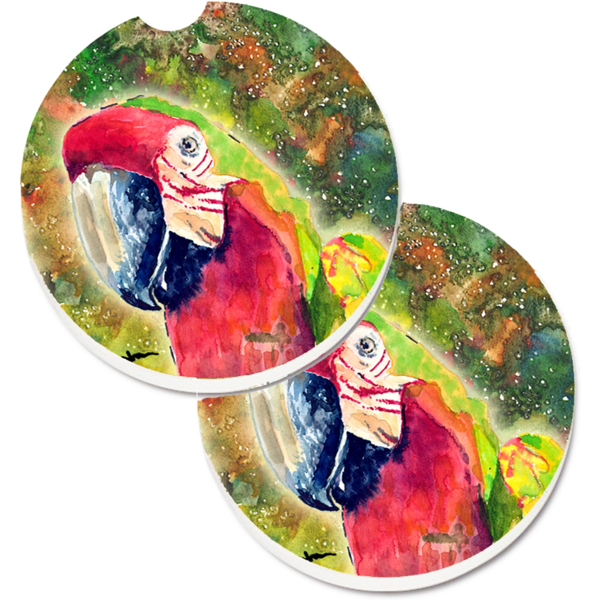 &quotCaroline's Treasures Parrot Head Set of 2 Cup Holder Car Coasters 8601CARC, 2.56, Multicolor"
