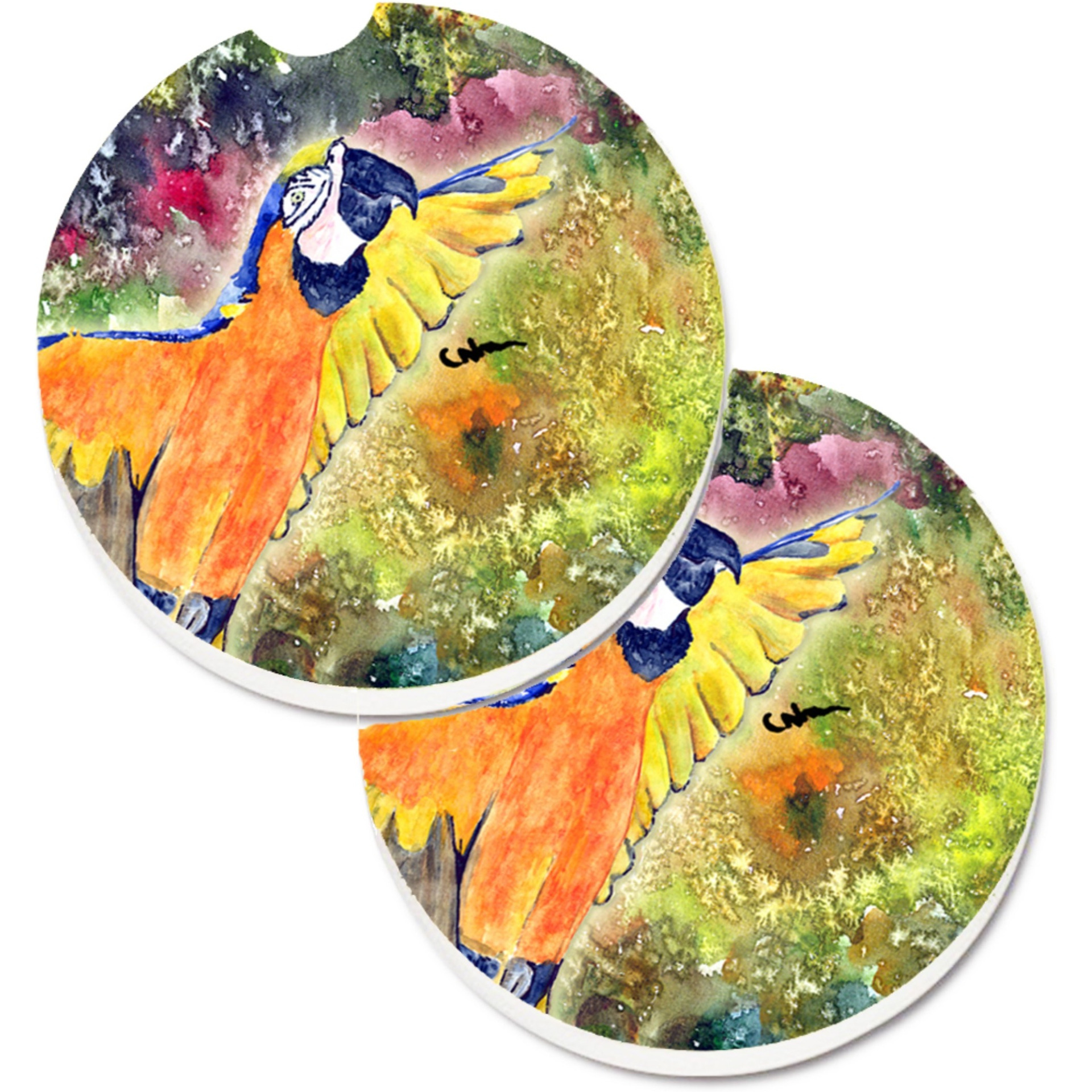 &quotCaroline's Treasures Parrot Head Set of 2 Cup Holder Car Coasters 8602CARC, 2.56, Multicolor"