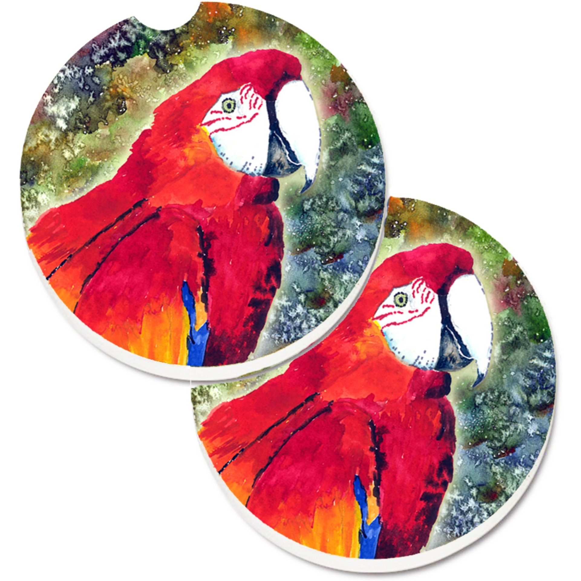 &quotCaroline's Treasures Parrot Head Set of 2 Cup Holder Car Coasters 8603CARC, 2.56, Multicolor"