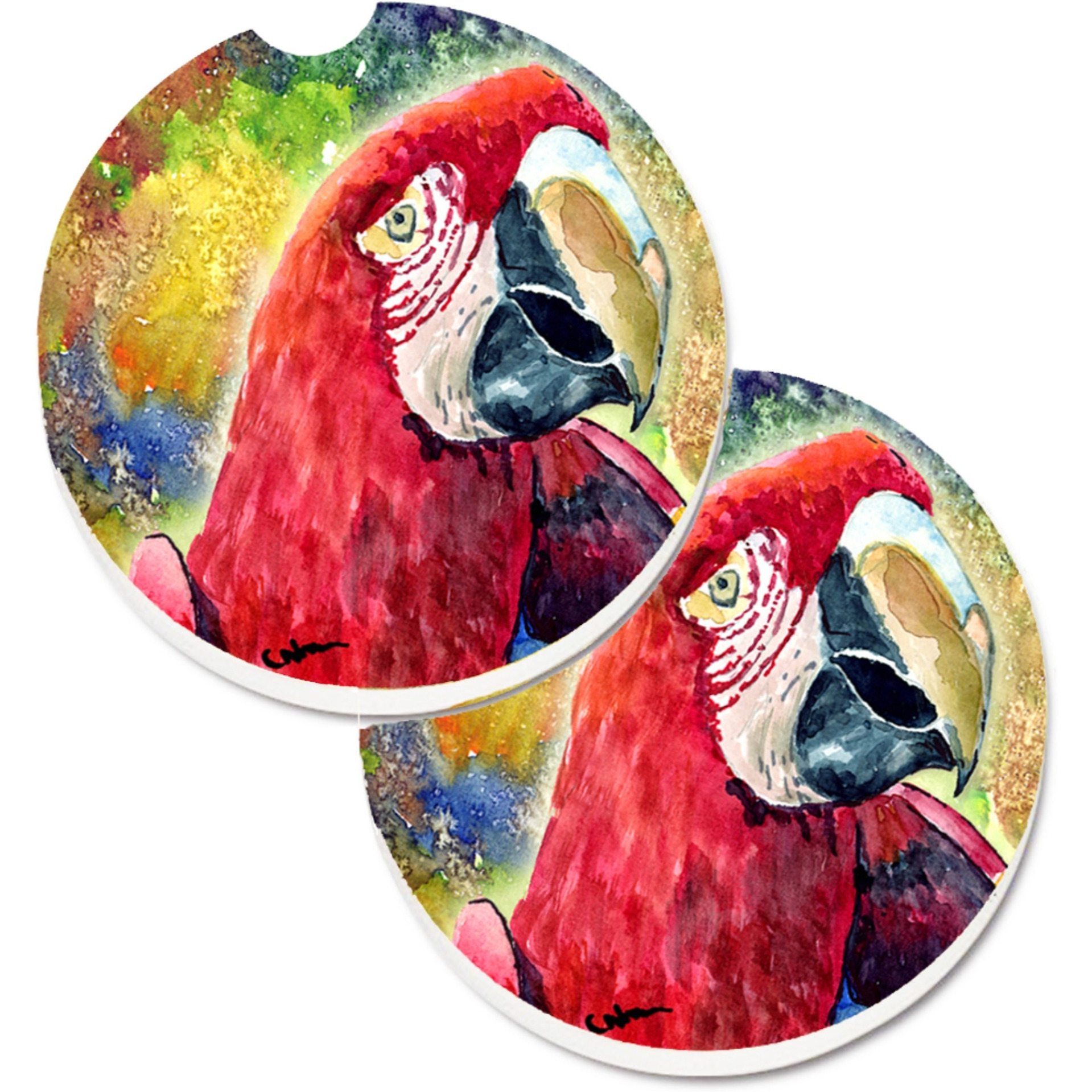 &quotCaroline's Treasures Bird - parrot Set of 2 Cup Holder Car Coasters 8607CARC, 2.56, Multicolor"