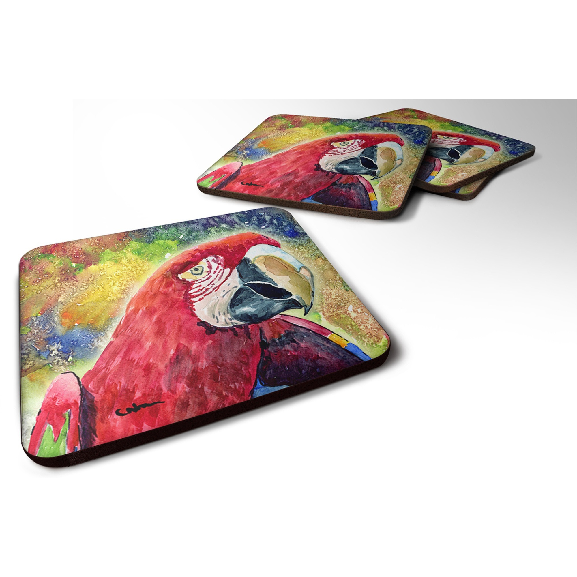 &quotCaroline's Treasures 8607FC Bird-Parrot Foam Coasters (Set of 4), 3.5"" H x 3.5"" W, Multicolor"