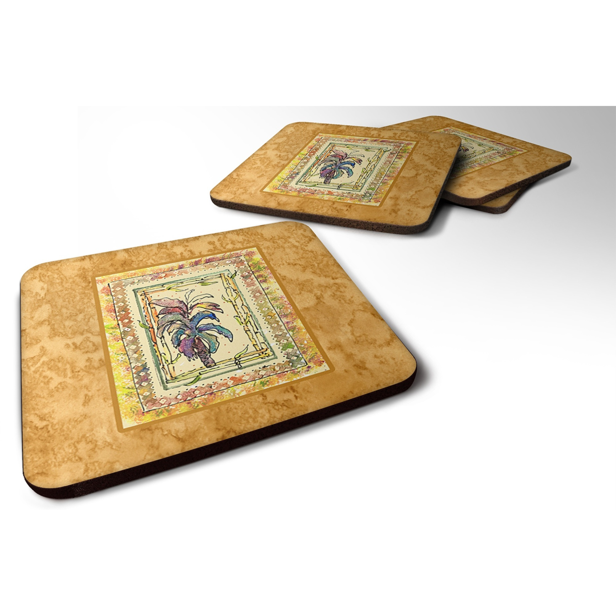 &quotCaroline's Treasures 8615FC Palm Tree Foam Coasters (Set of 4), 3.5"" H x 3.5"" W, Multicolor"