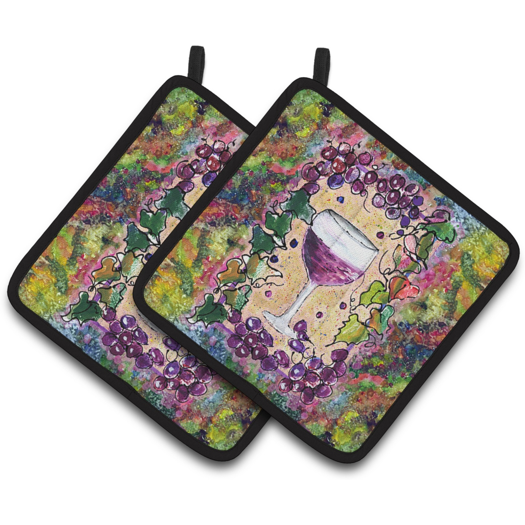&quotCaroline's Treasures Wine Pair of Pot Holders 8616PTHD, 7.5HX7.5W, Multicolor"