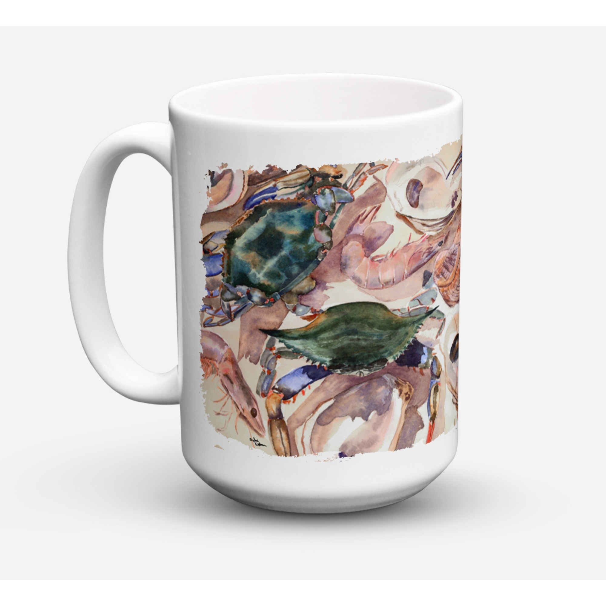 &quotCaroline's Treasures 8618CM15 Crab Dishwasher Safe Microwavable Ceramic Coffee Mug, 15 oz, Multicolor"