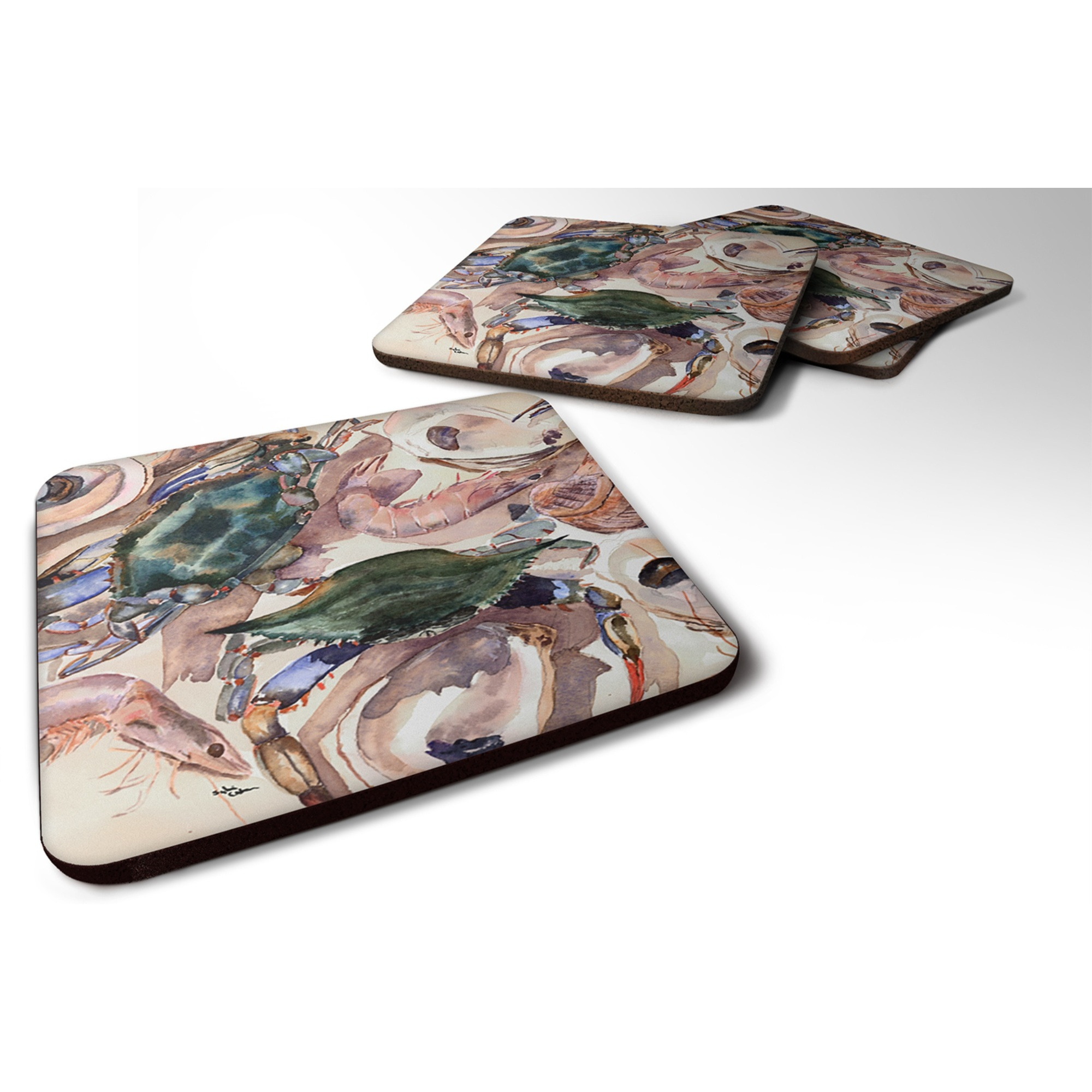 &quotCaroline's Treasures 8618FC Crab Foam Coasters (Set of 4), 3.5"" H x 3.5"" W, Multicolor"
