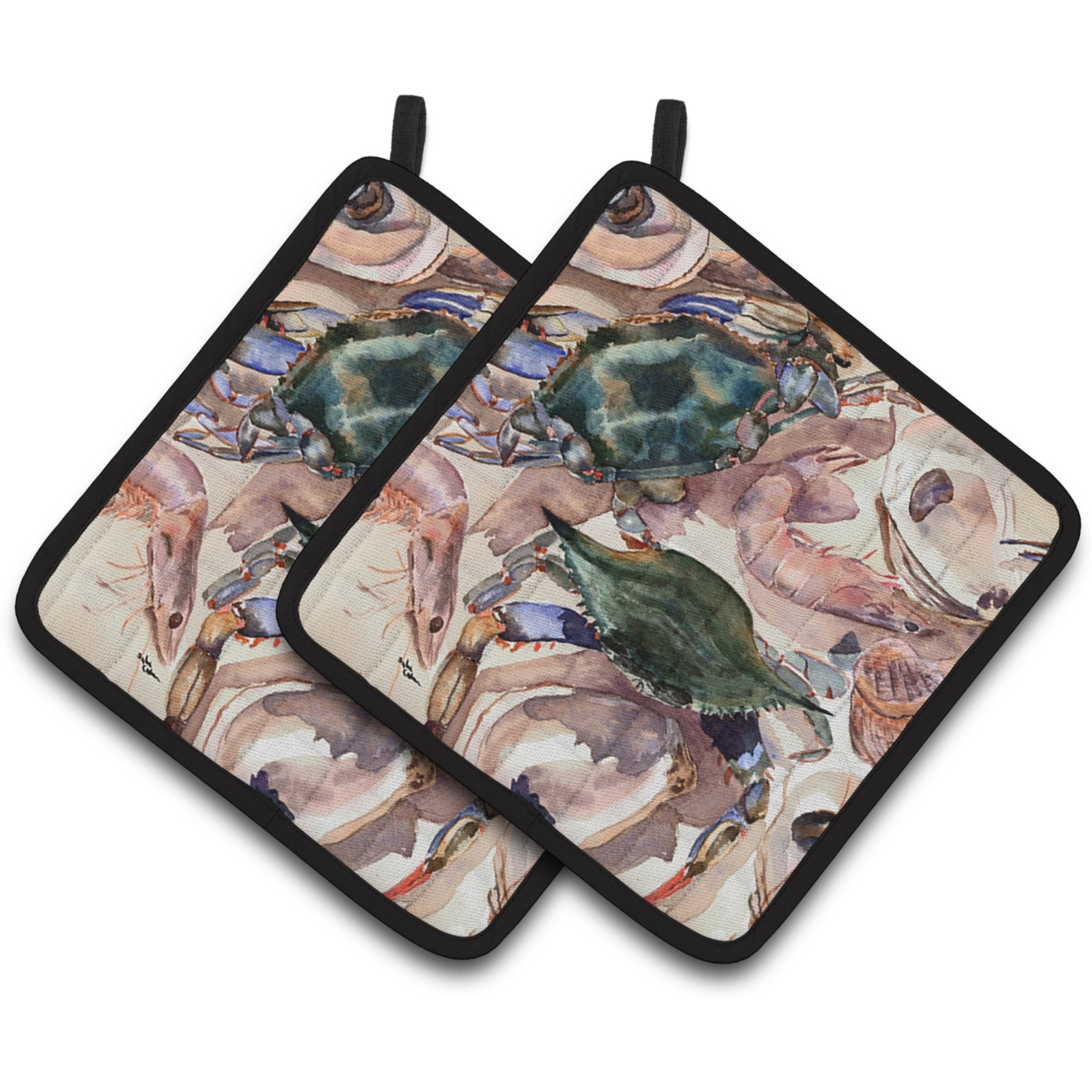 &quotCaroline's Treasures Crab Pair of Pot Holders 8618PTHD, 7.5HX7.5W, Multicolor"