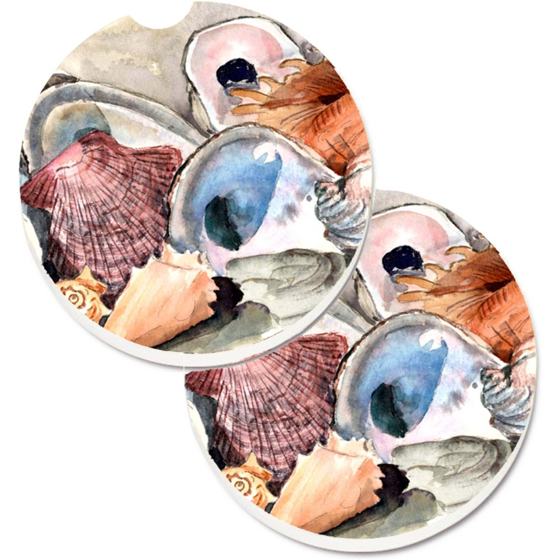 &quotCaroline's Treasures Sea Shells Set of 2 Cup Holder Car Coasters 8619CARC, 2.56, Multicolor"