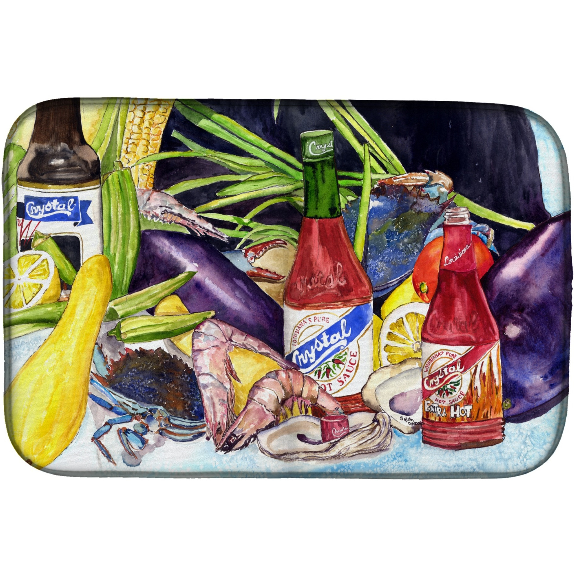 &quotCaroline's Treasures Crystal Hot Sauce With Seafood Dish Drying Mat, 14"" x 21"", Multicolor"