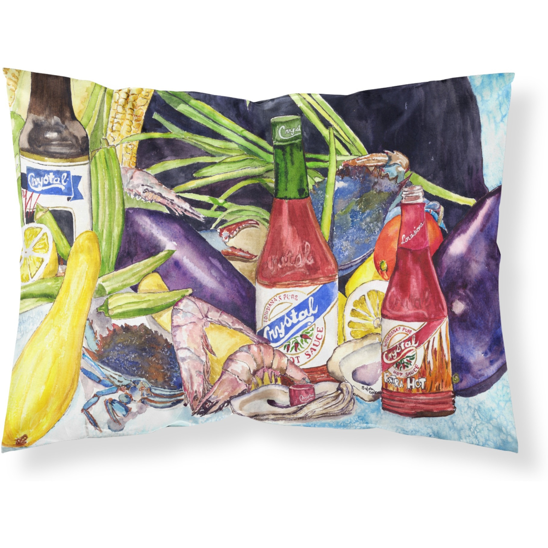 &quotCaroline's Treasures 8637PILLOWCASE Crystal Hot Sauce with Seafood Fabric Standard Pillowcase, Large, Multicolor"