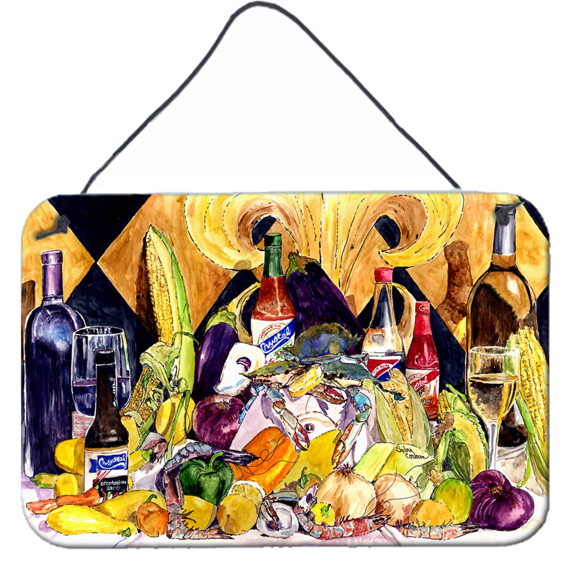 &quotCaroline's Treasures 8638DS812 Crystal Hot Sauce with Fleur De Lis and Wine Wall or Door Hanging Prints, 8 x 12"", Multicolor"