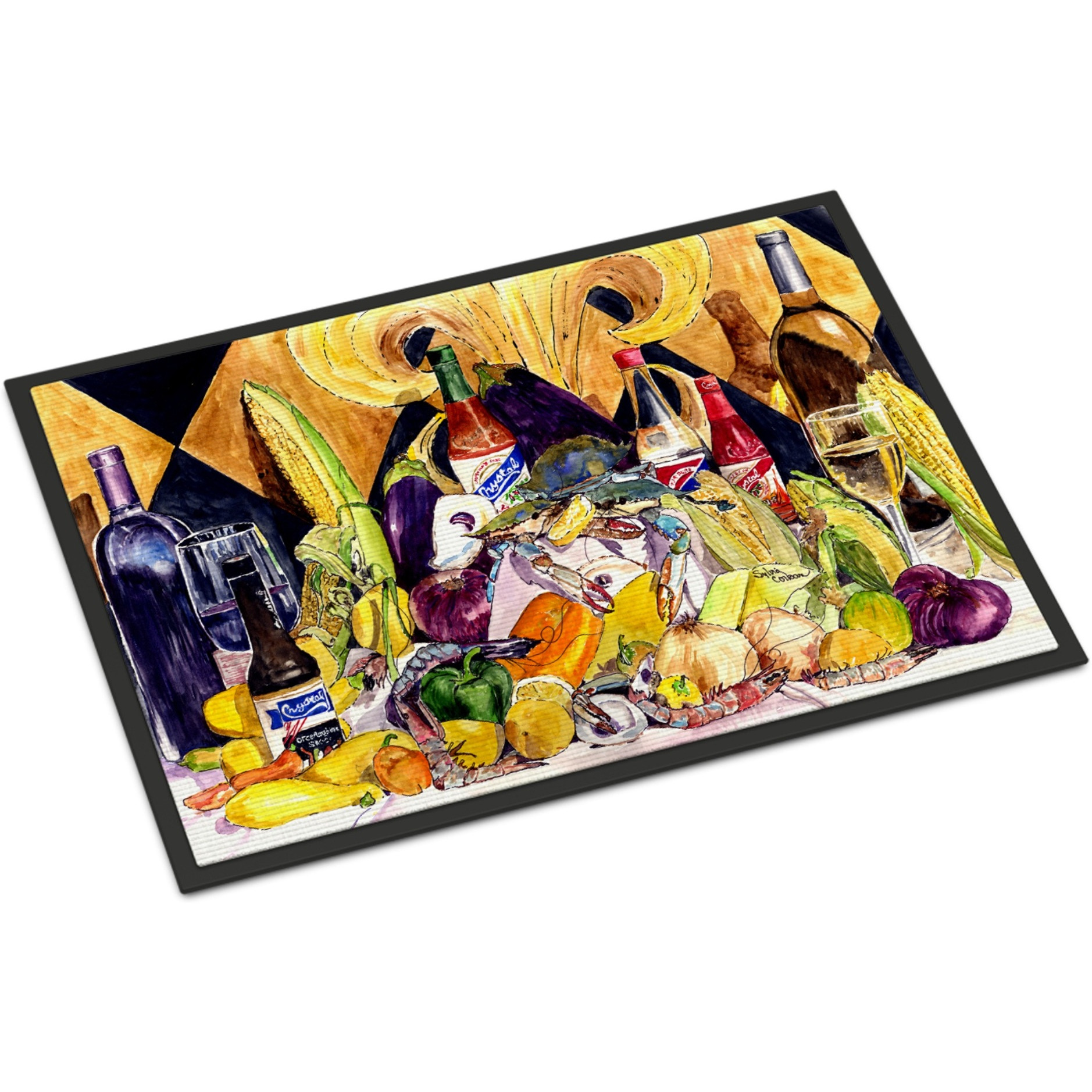 &quotCaroline's Treasures 8638JMAT Crystal Hot Sauce with Fleur De Lis and Wine Indoor or Outdoor Mat, 24 x 36"", Multicolor"