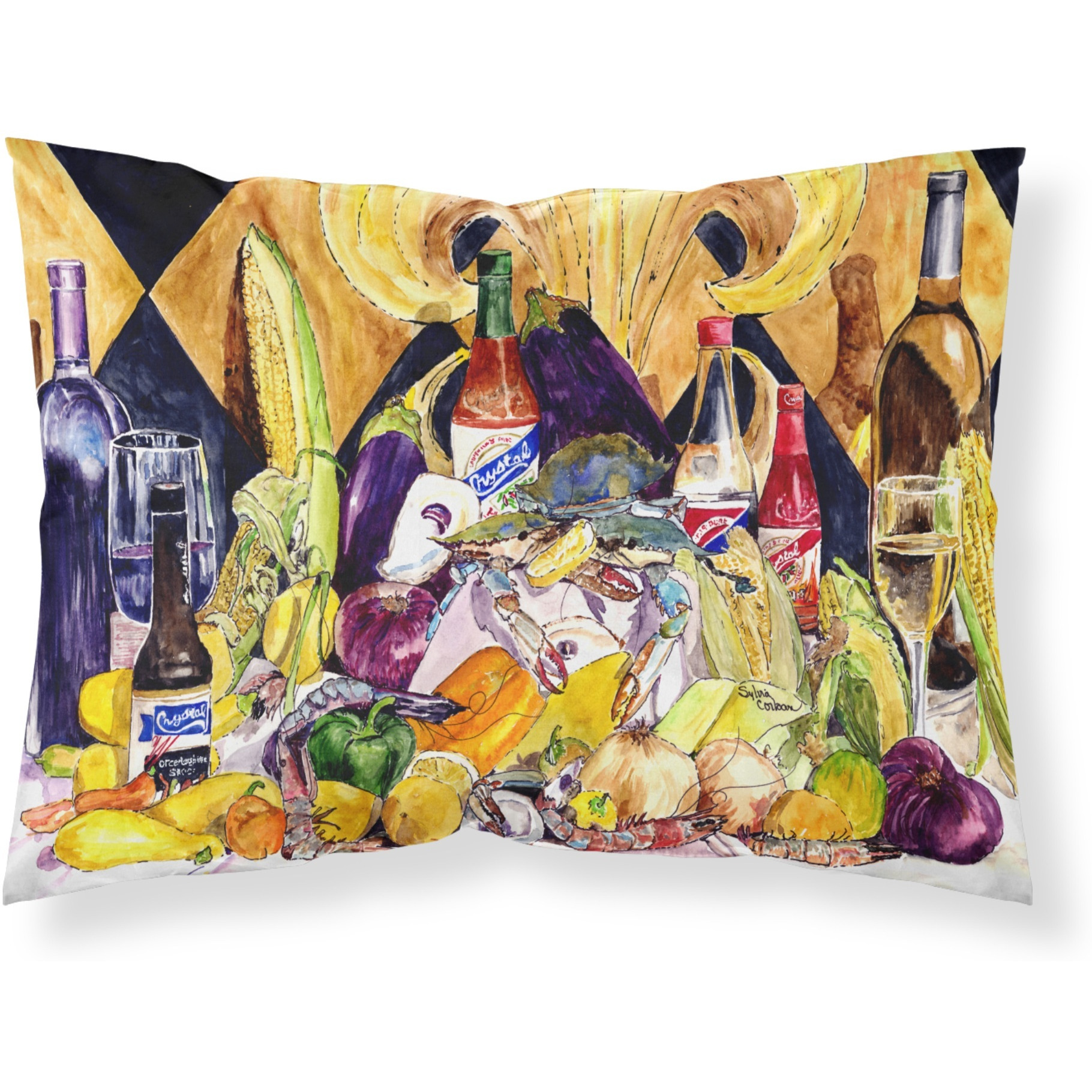 &quotCaroline's Treasures 8638PILLOWCASE Crystal Hot Sauce with Fleur De Lis And Wine Fabric Standard Pillowcase, Large, Multicolor"