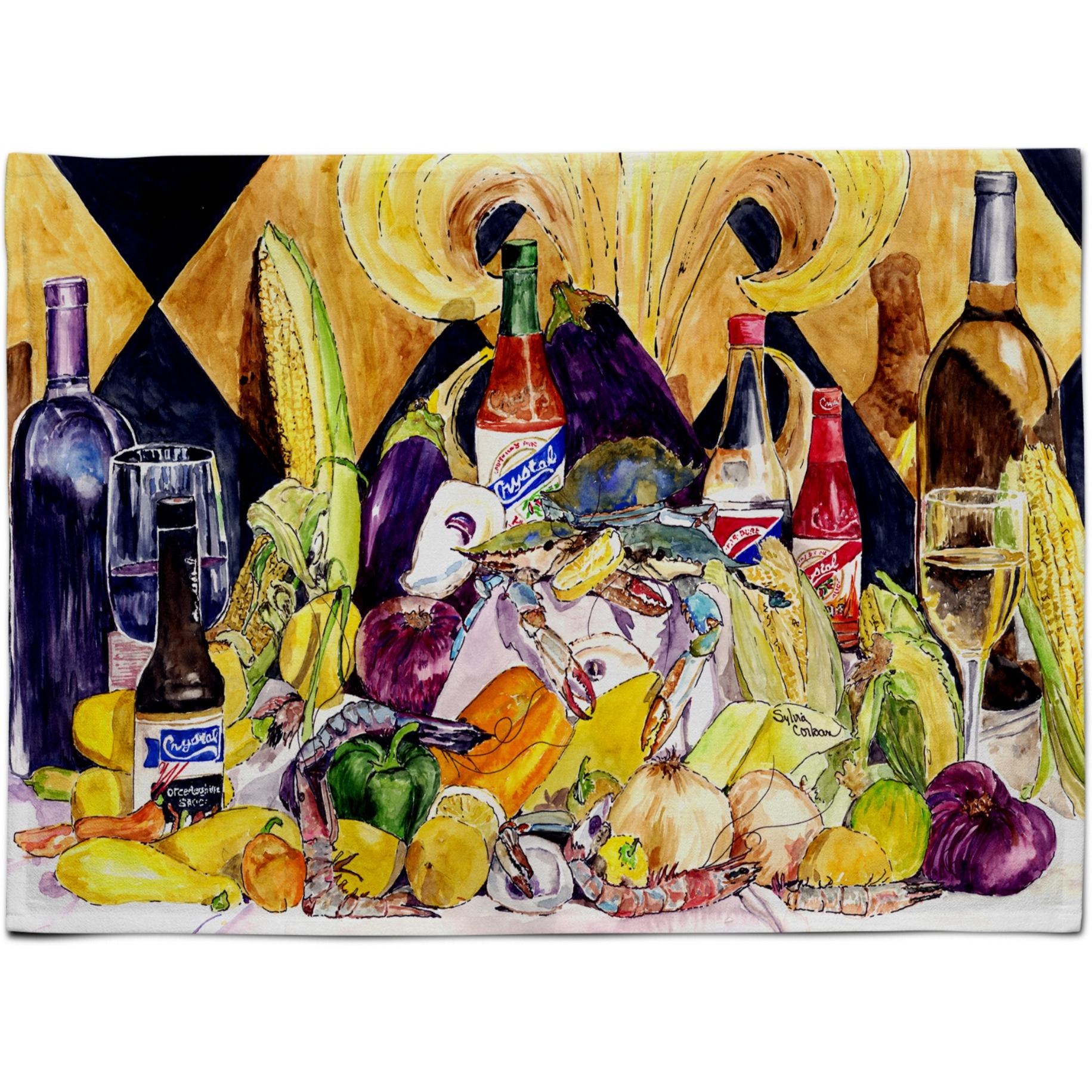 &quotCaroline's Treasures 8638PLMT Crystal Hot Sauce With Fleur De Lis And Wine Fabric Placemat, Multicolor"