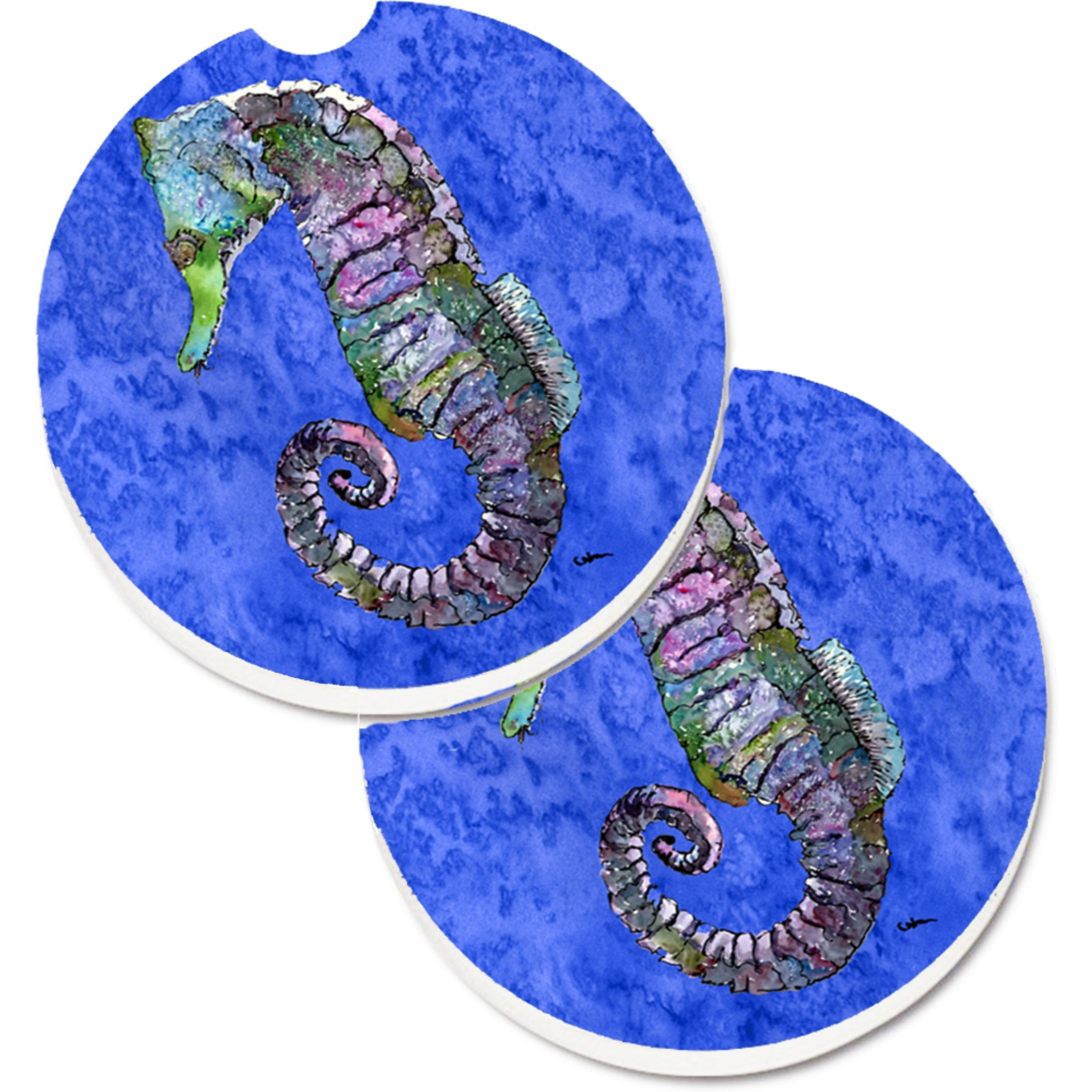 &quotCaroline's Treasures Seahorse Set of 2 Cup Holder Car Coasters 8639CARC, 2.56, Multicolor"