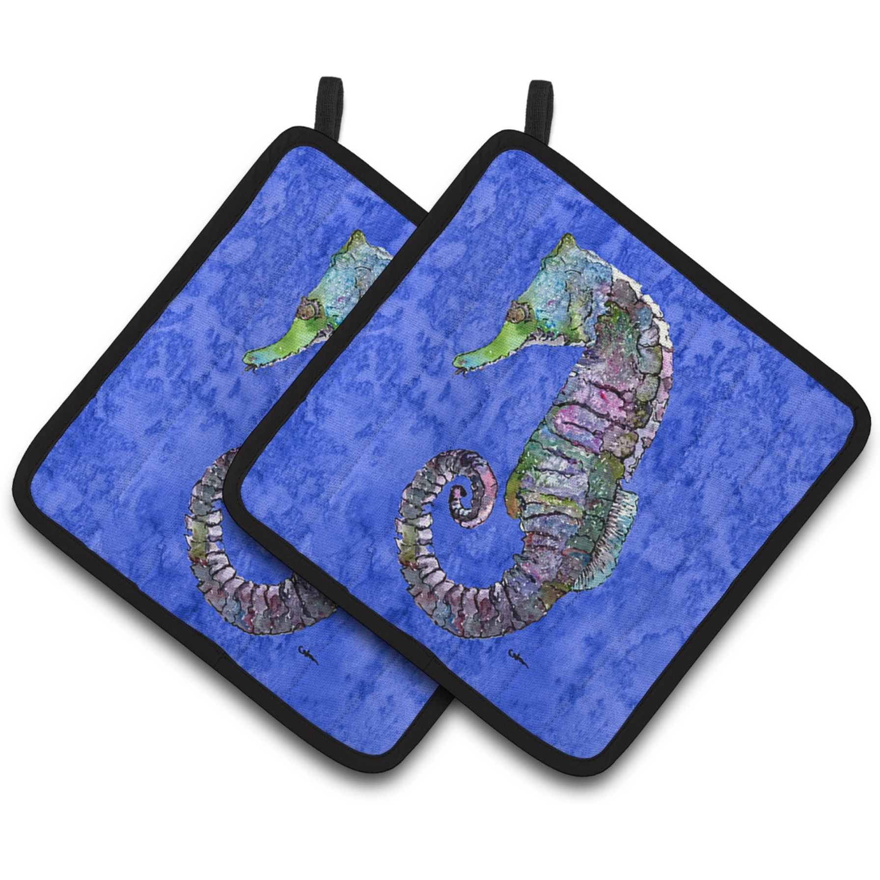 &quotCaroline's Treasures Seahorse Pair of Pot Holders 8639PTHD, 7.5HX7.5W, Multicolor"
