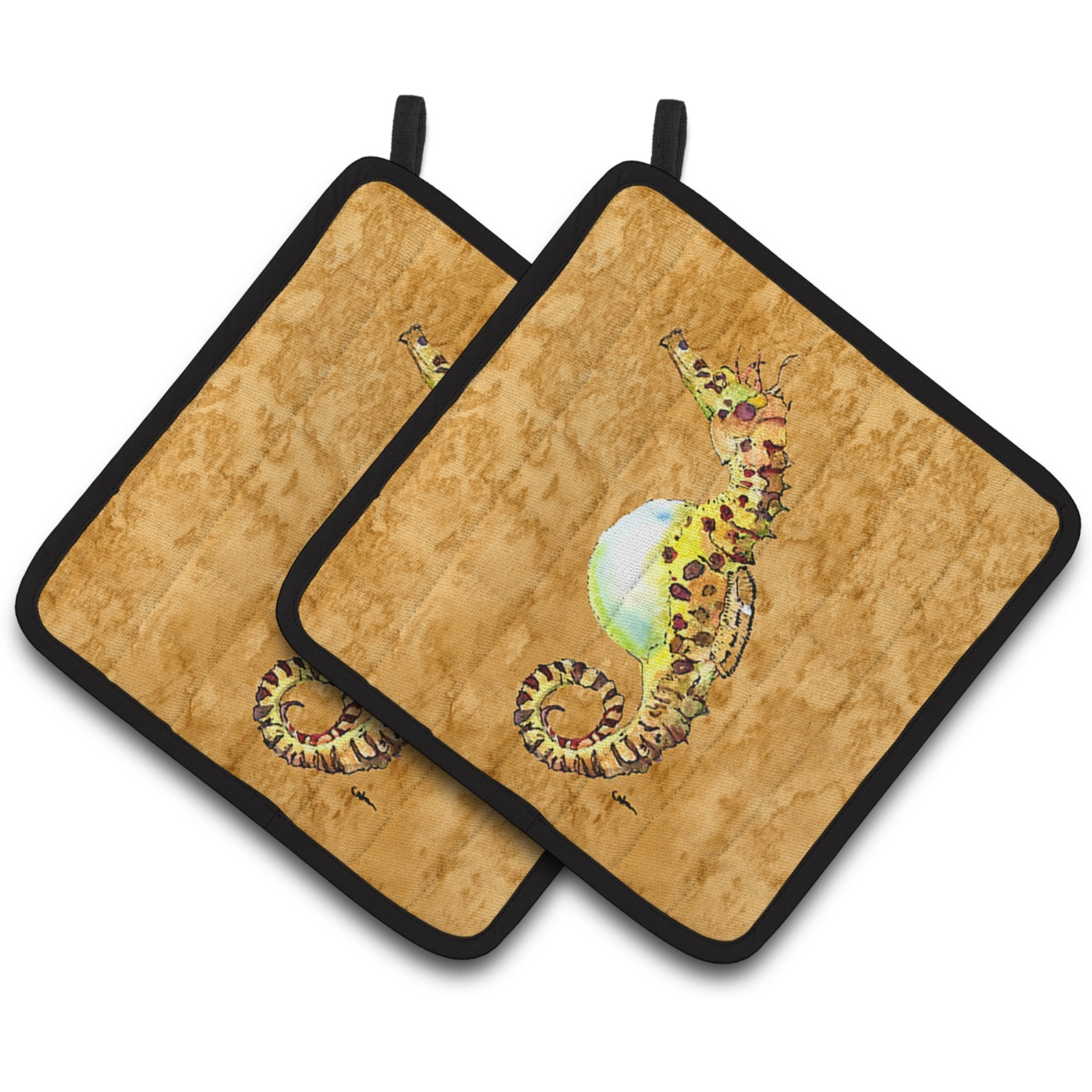 &quotCaroline's Treasures Seahorse Pair of Pot Holders 8640PTHD, 7.5HX7.5W, Multicolor"