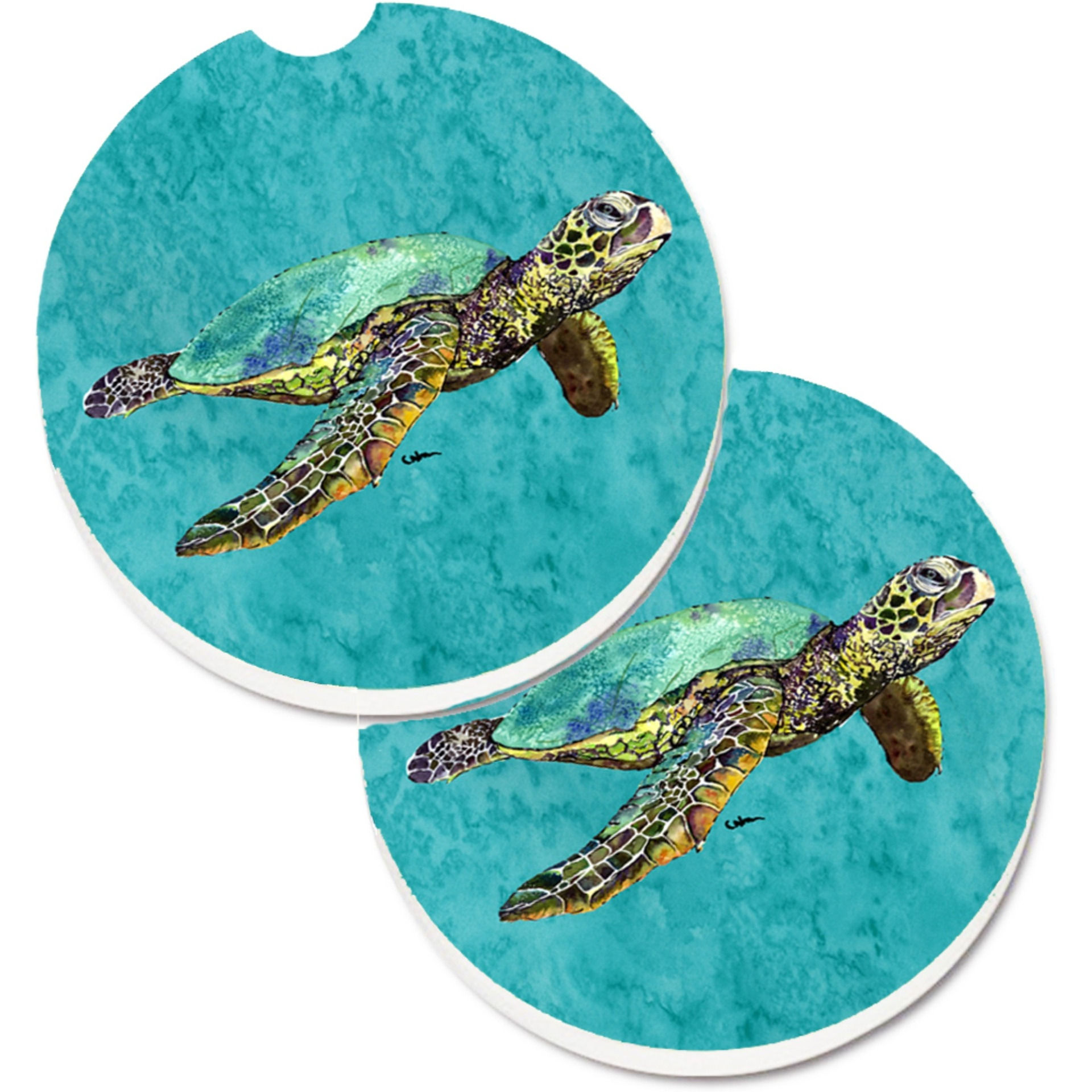&quotCaroline's Treasures Turtle Set of 2 Cup Holder Car Coasters 8659CARC, 2.56, Multicolor"