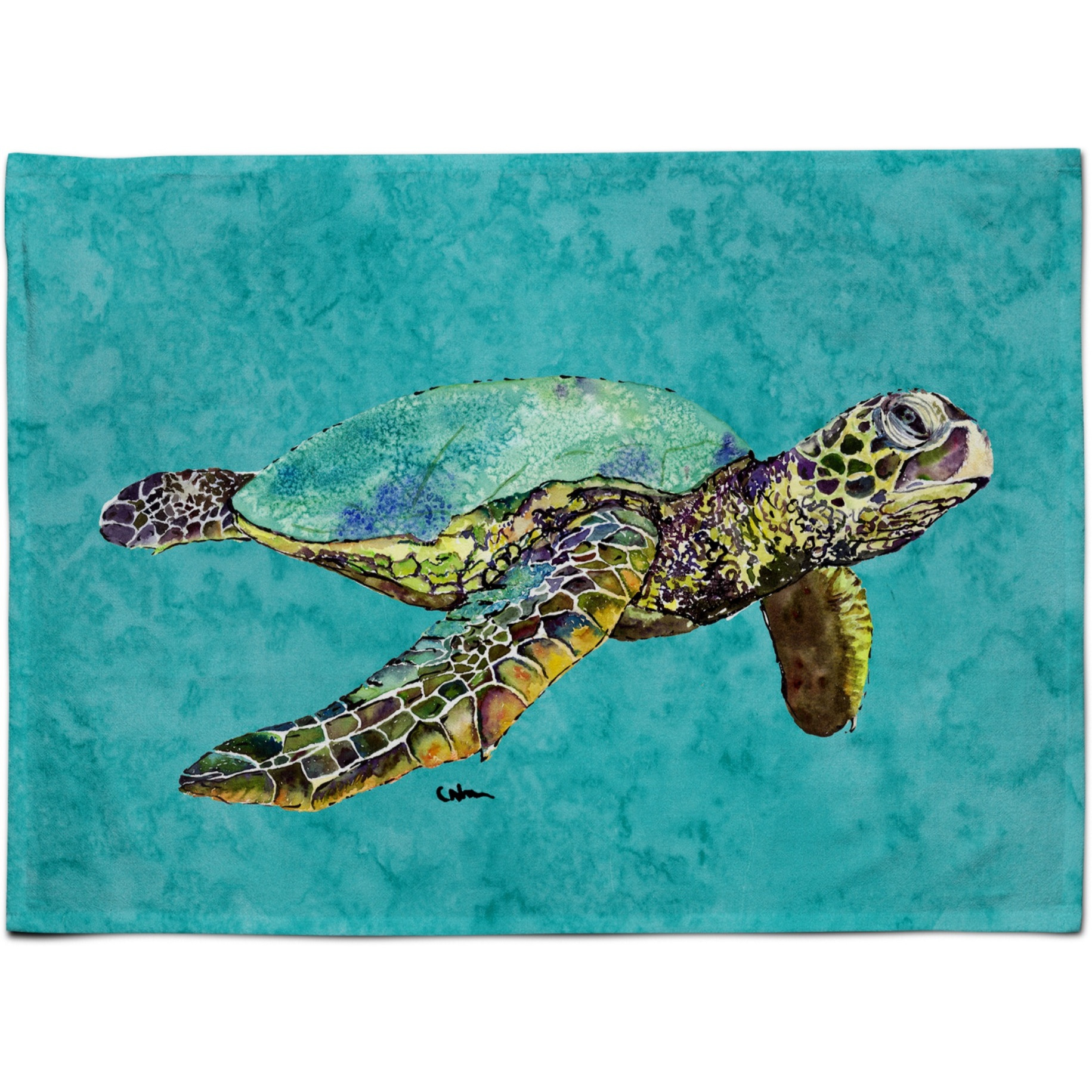 &quotCaroline's Treasures 8659PLMT Turtle Swimming Fabric Placemat, Multicolor"