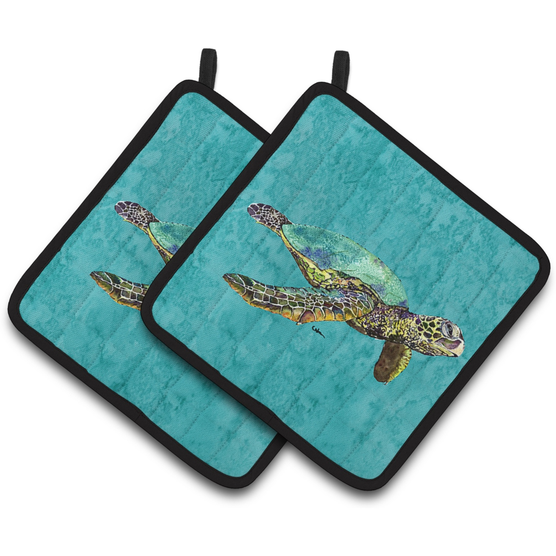 &quotCaroline's Treasures Turtle Pair of Pot Holders 8659PTHD, 7.5HX7.5W, Multicolor"