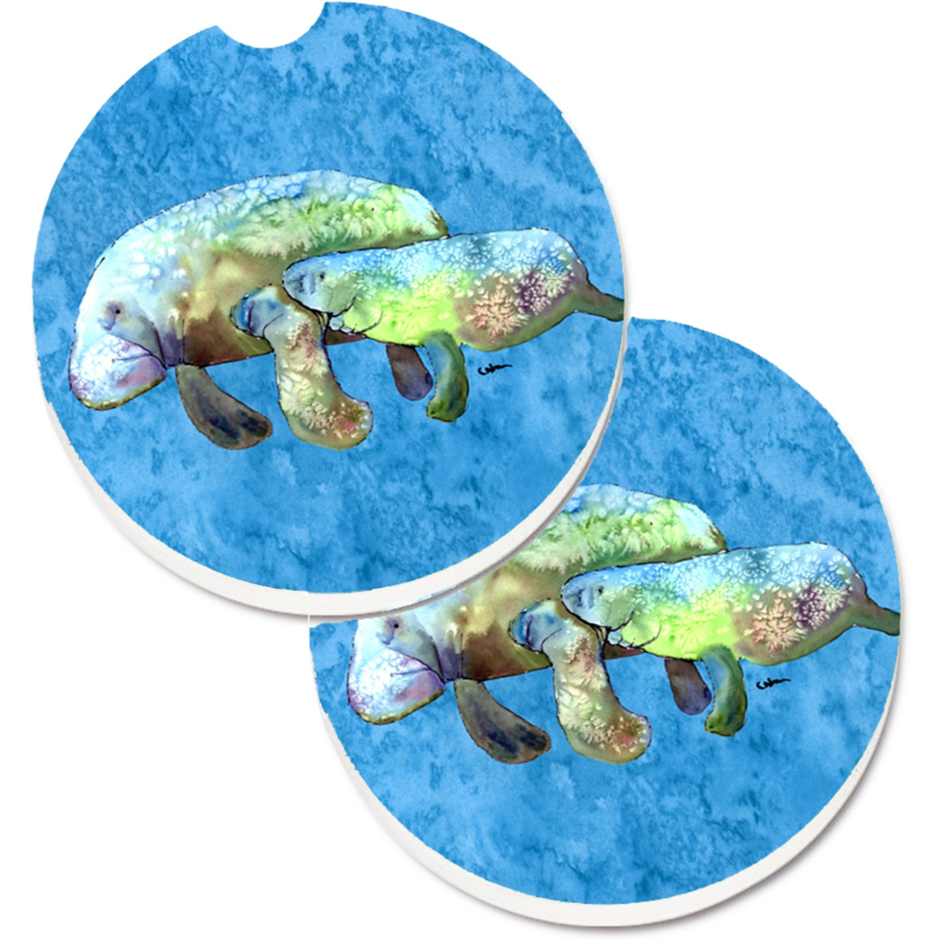 &quotCaroline's Treasures Manatee Set of 2 Cup Holder Car Coasters 8660CARC, 2.56, Multicolor"