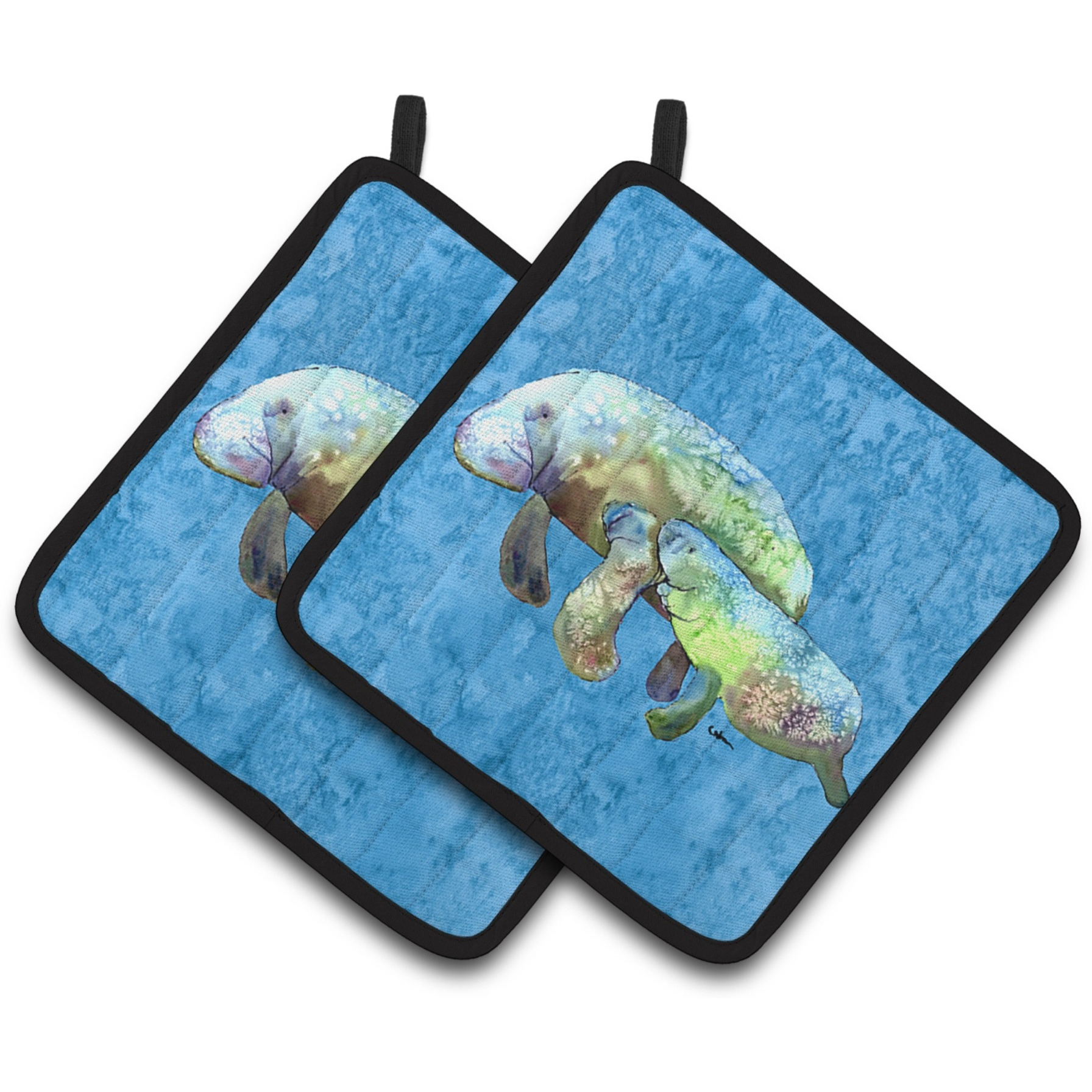 &quotCaroline's Treasures Manatee Pair of Pot Holders 8660PTHD, 7.5HX7.5W, Multicolor"
