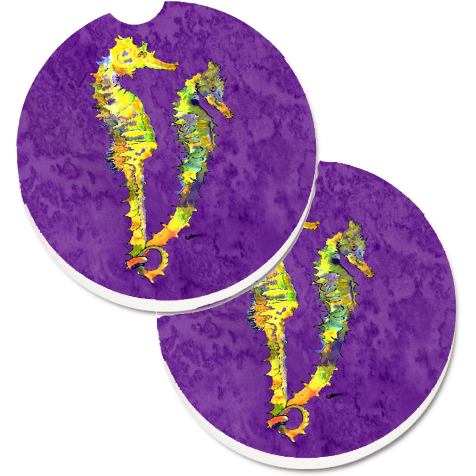 &quotCaroline's Treasures Seahorse Set of 2 Cup Holder Car Coasters 8661CARC, 2.56, Multicolor"
