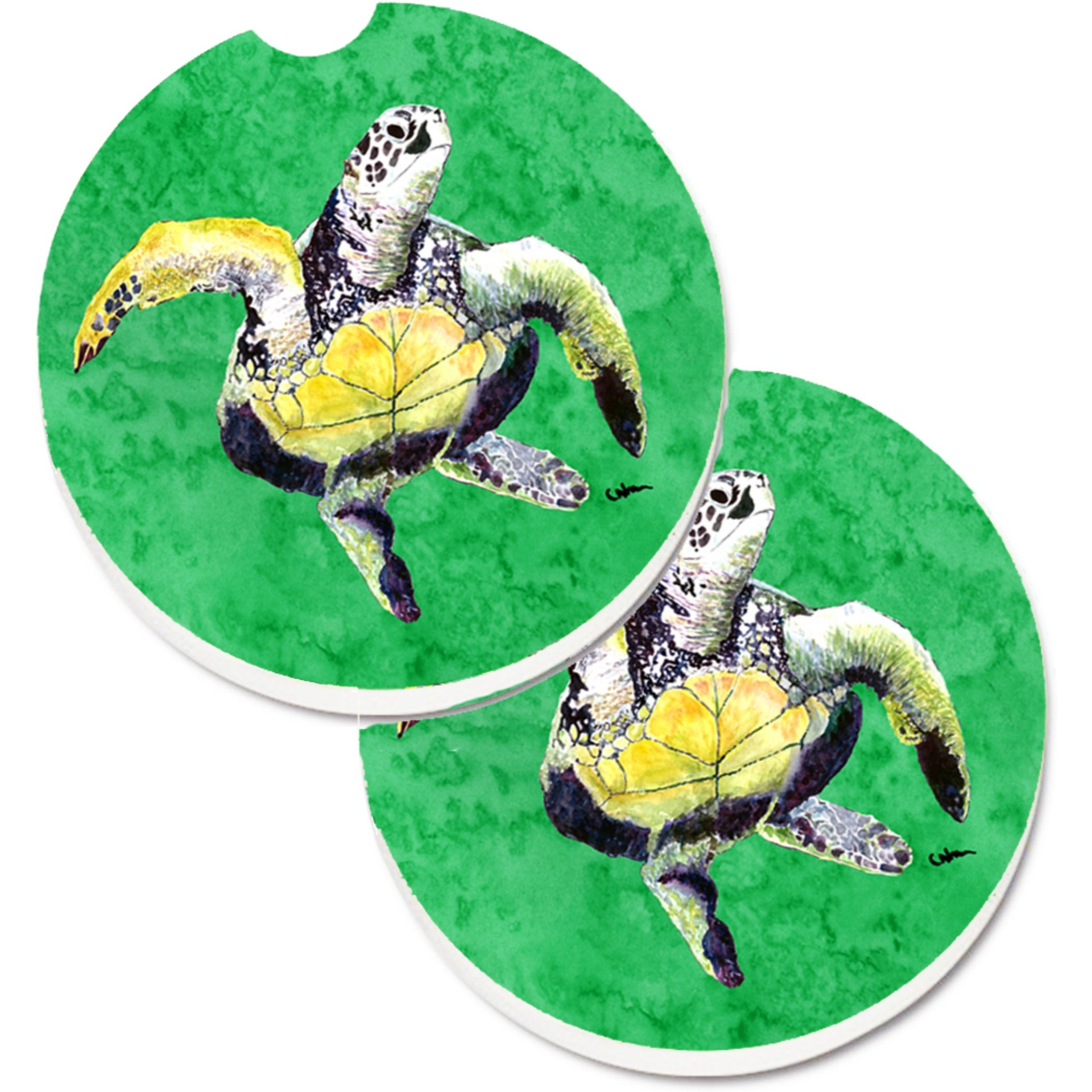 &quotCaroline's Treasures Turtle Set of 2 Cup Holder Car Coasters 8671CARC, 2.56, Multicolor"