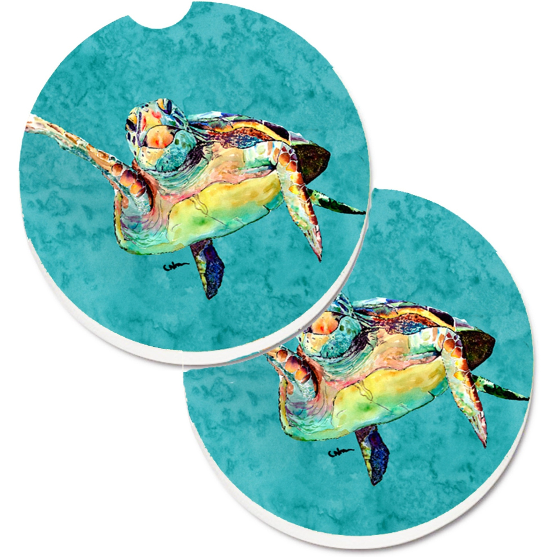 &quotCaroline's Treasures Turtle Set of 2 Cup Holder Car Coasters 8672CARC, 2.56, Multicolor"