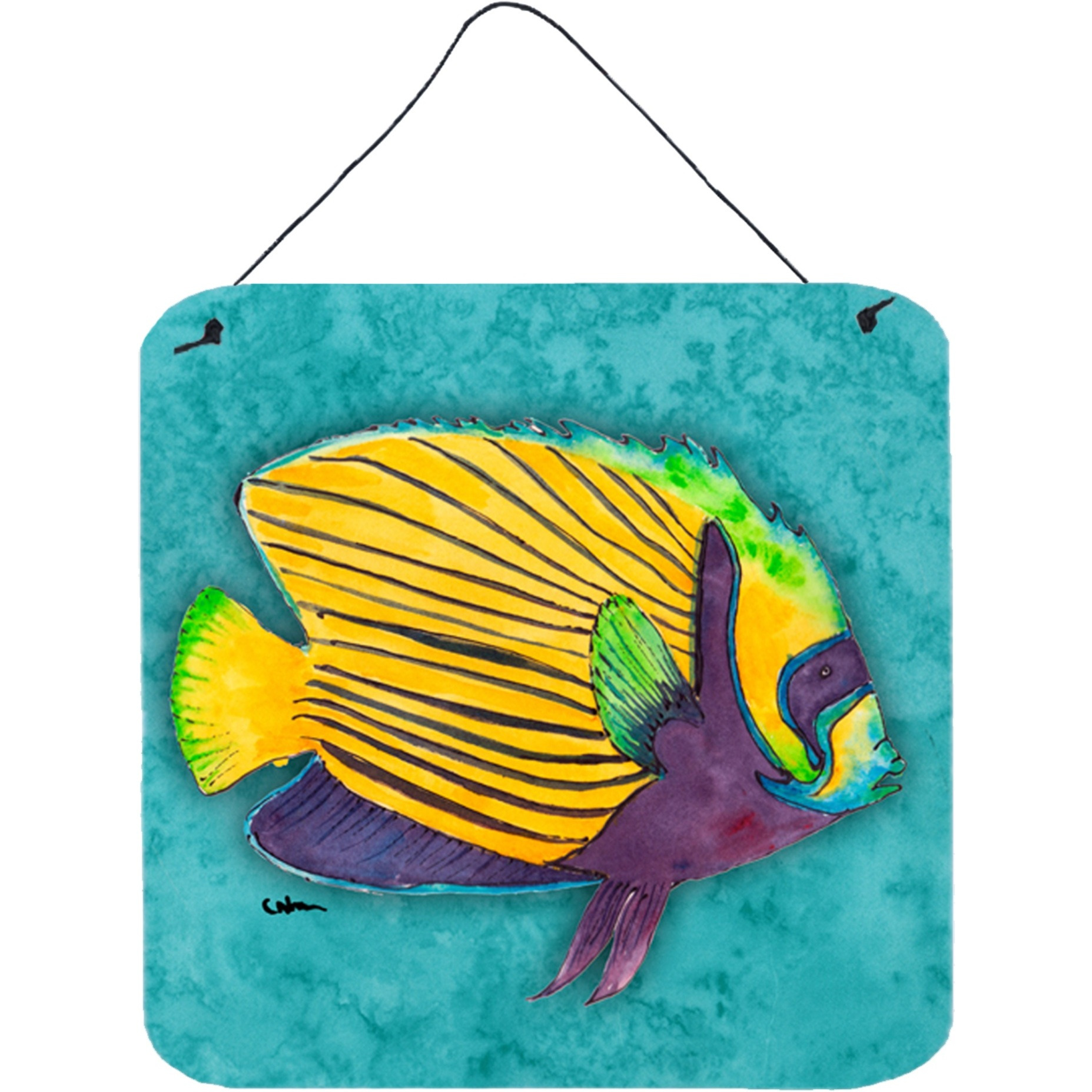 &quotCaroline's Treasures Fish Tropical on Teal Aluminum Metal Wall or Door Hanging Prints, 6 x 6"", Multicolor"