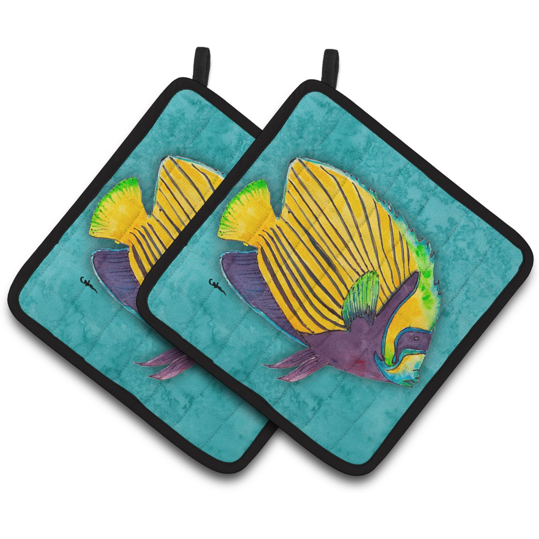 &quotCaroline's Treasures Tropical Fish Pair of Pot Holders 8674PTHD, 7.5HX7.5W, Multicolor"