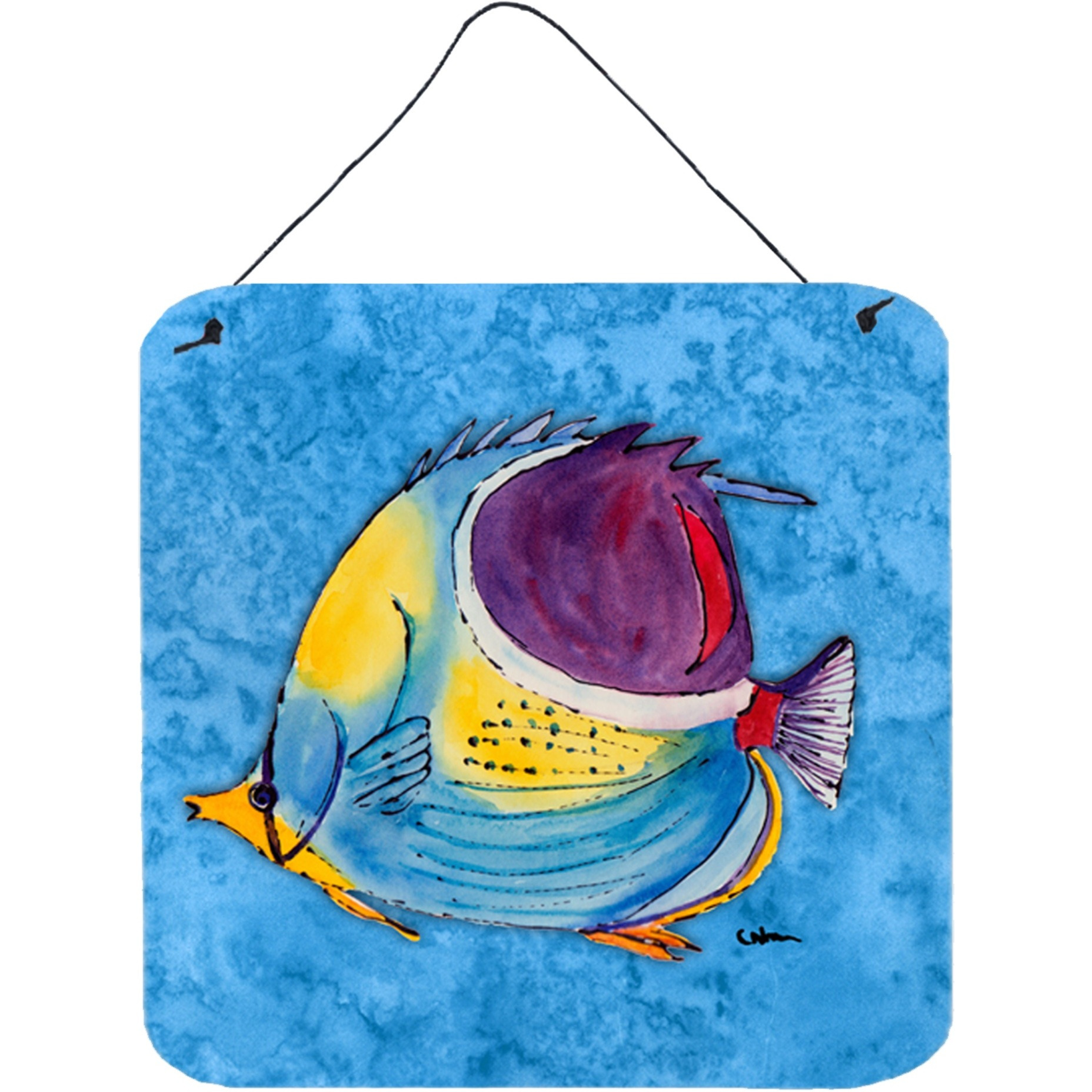&quotCaroline's Treasures Fish Tropical on Blue Aluminum Metal Wall or Door Hanging Prints, 6 x 6"", Multicolor"